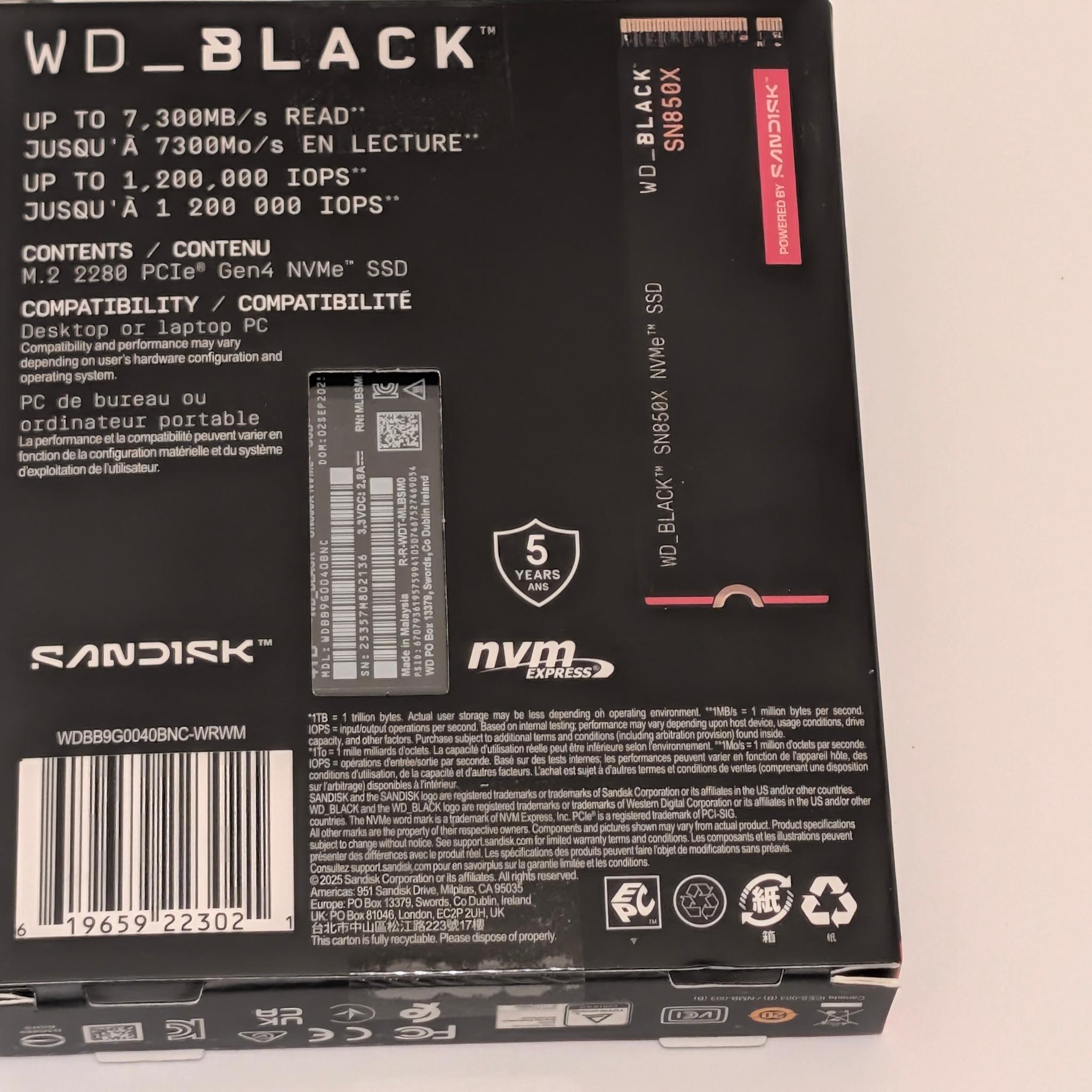 Western Digital WD_BLACK SN850X 4TB NVMe Internal M.2 SSD NEW SEALED w/o heatsink