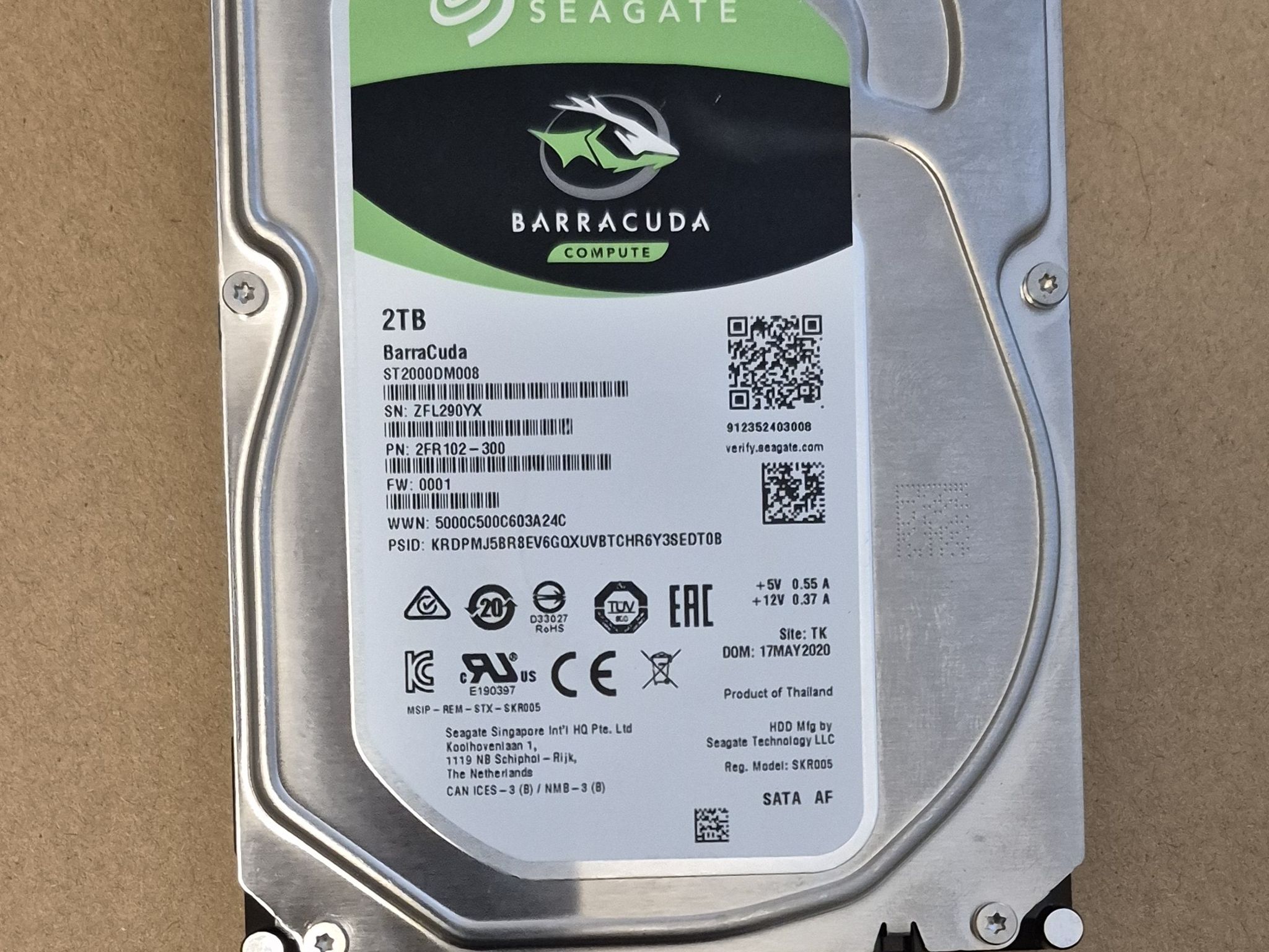 Seagate BarraCuda 2TB Internal Hard Drive HDD – 3.5 Inch SATA 6Gb/s 7200 RPM (ST2000DM008)