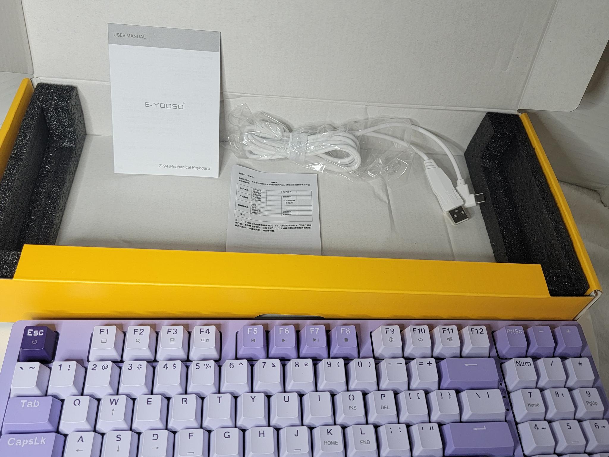 E-YOOSO Z-94 Mechanical Keyboard | 84% Layout | Blue Switches | Purple/White | New in Box