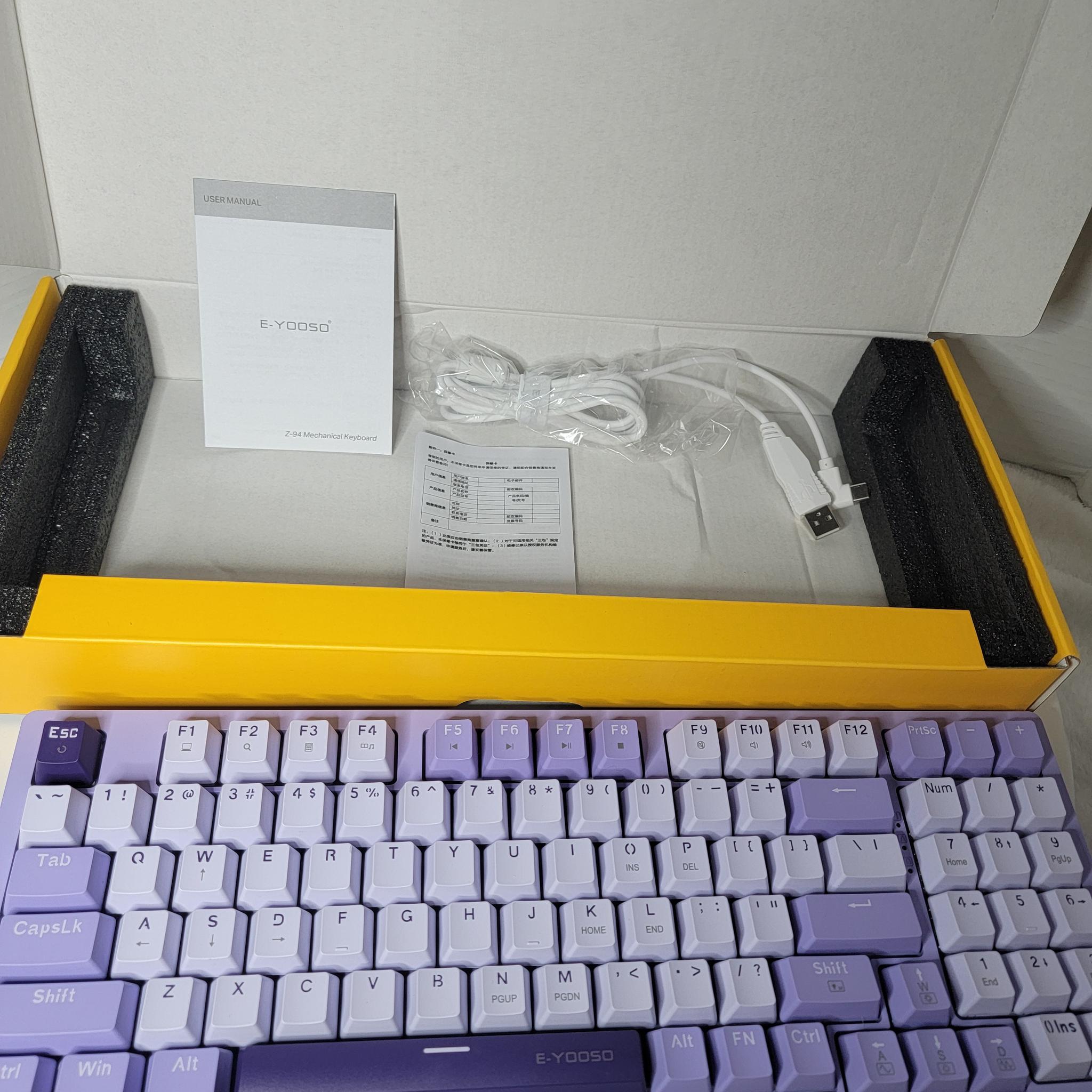E-YOOSO Z-94 Mechanical Keyboard | 84% Layout | Blue Switches | Purple/White | New in Box