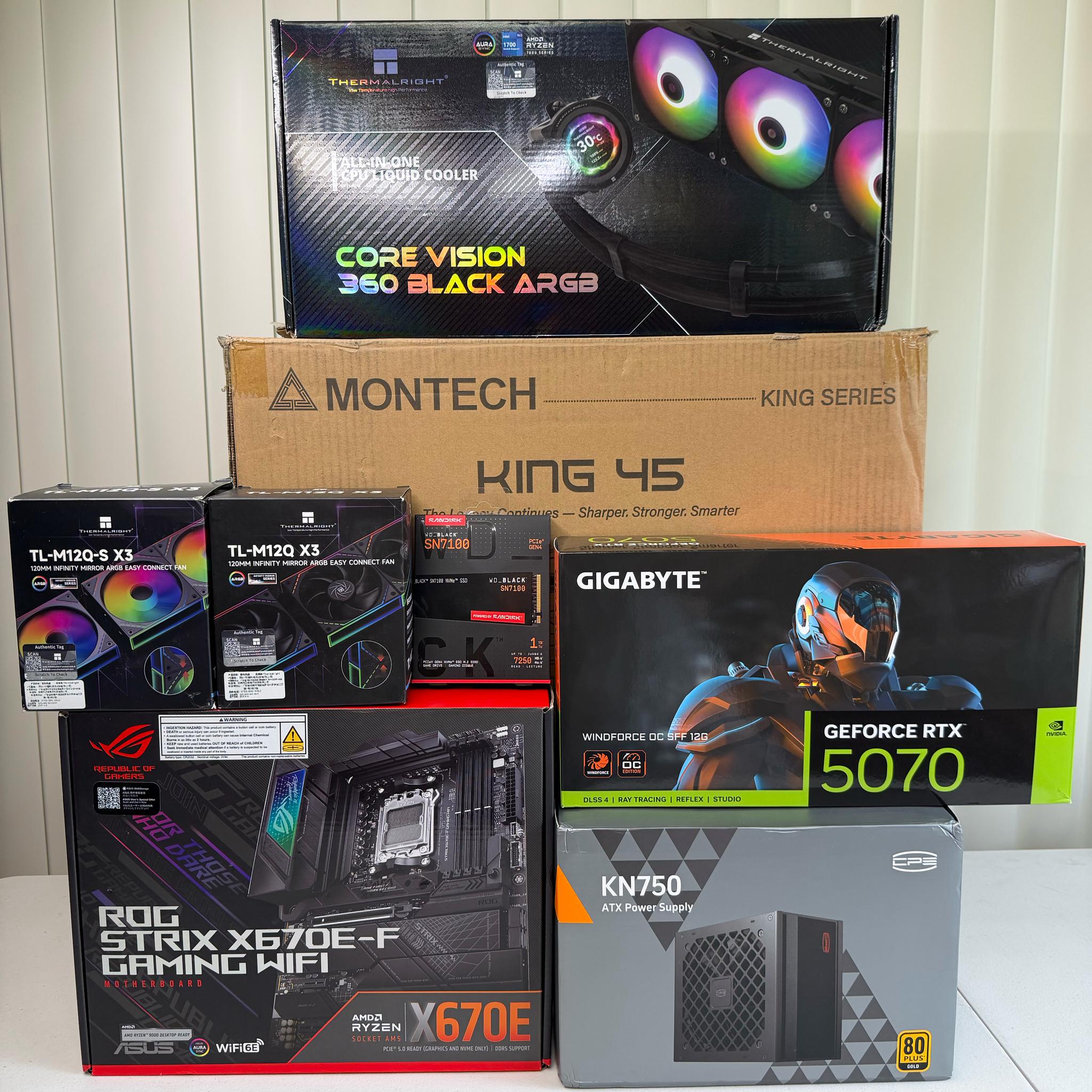 Cinder Ascent ROG AM5 Gaming PC AMD 7500X3D RTX 5070 32GB DDR5 1TB NVMe Gen4
