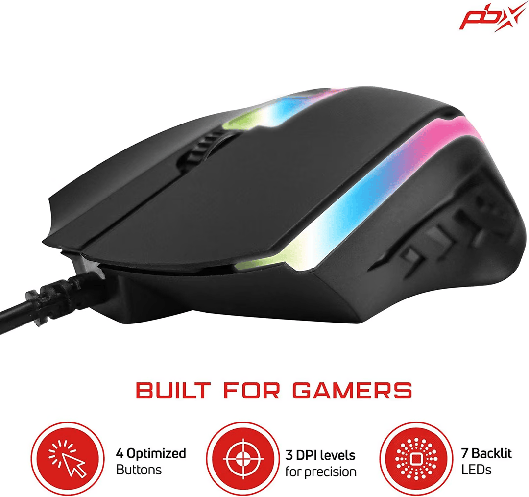 Pro Gaming Accessory Bundle - PBX RGB Backlit, Full-Size USB Keyboard, USB Mouse, Mouse Pad