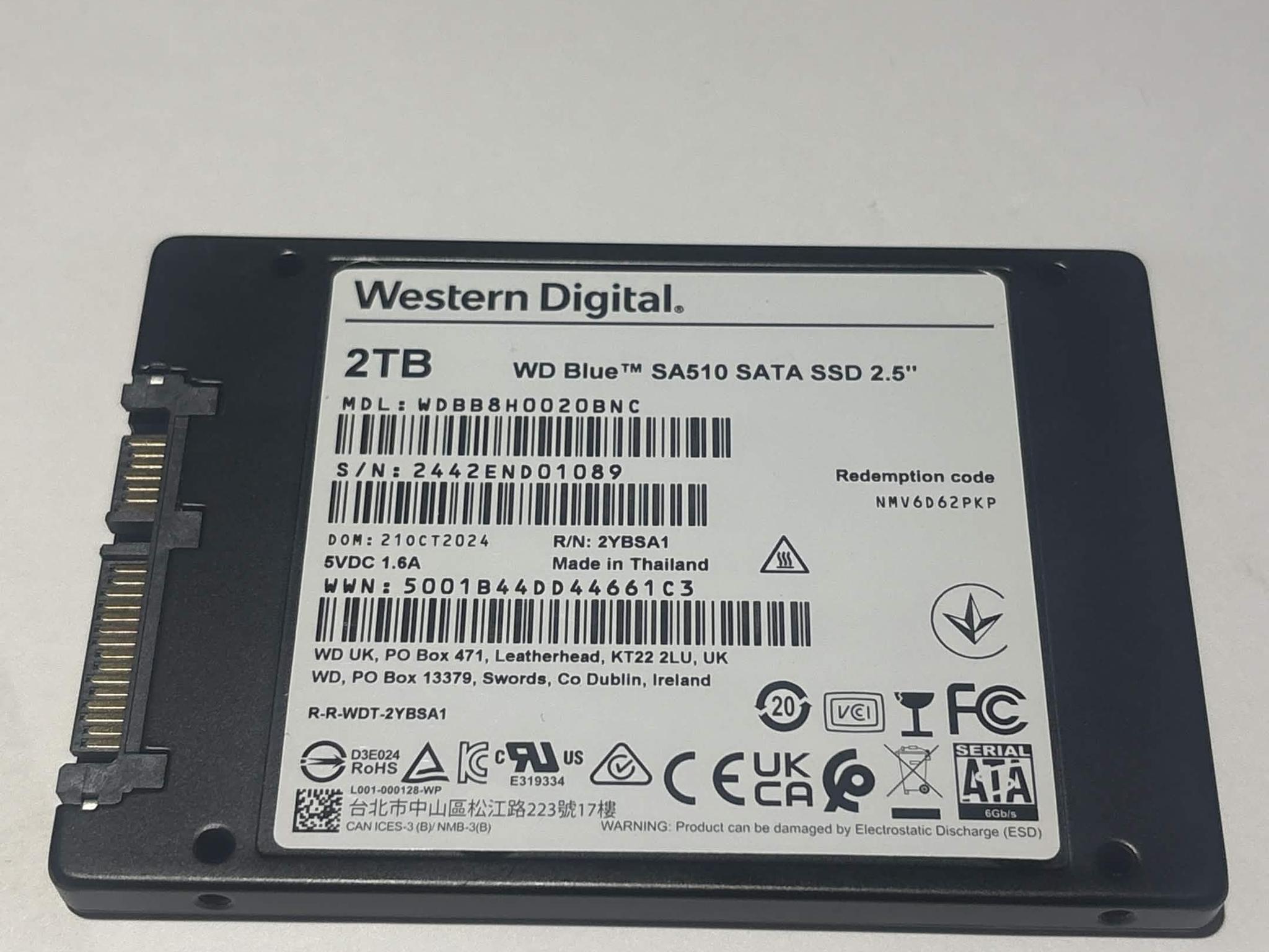 WD Blue SA510 2TB SATA SSD Tested Working 100% Health Low Hours