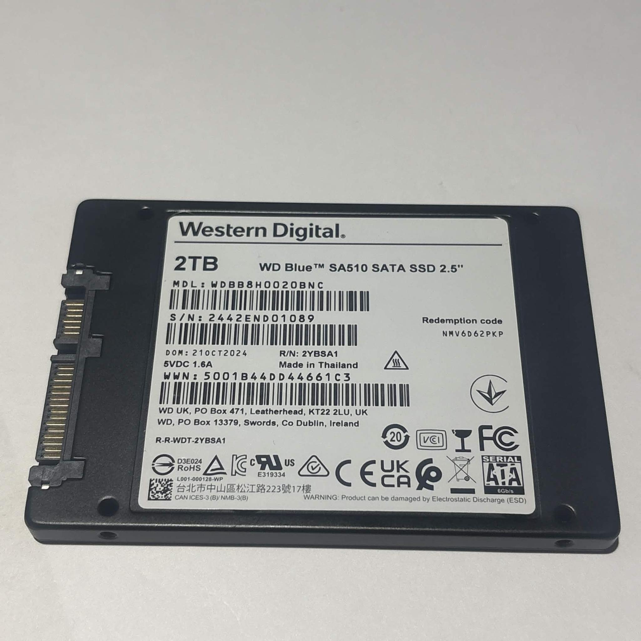 WD Blue SA510 2TB SATA SSD Tested Working 100% Health Low Hours