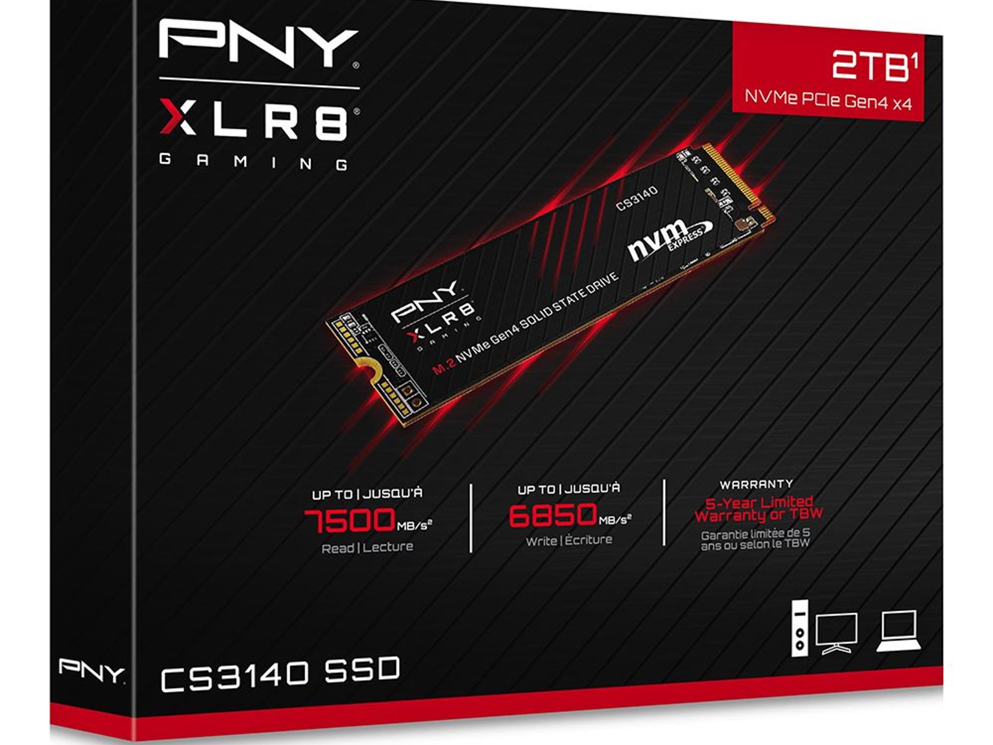 NEW PNY XLR8 CS3140 2TB 3D NAND Flash PCIe Gen 4 x4 NVMe M.2 2280 Internal SSD