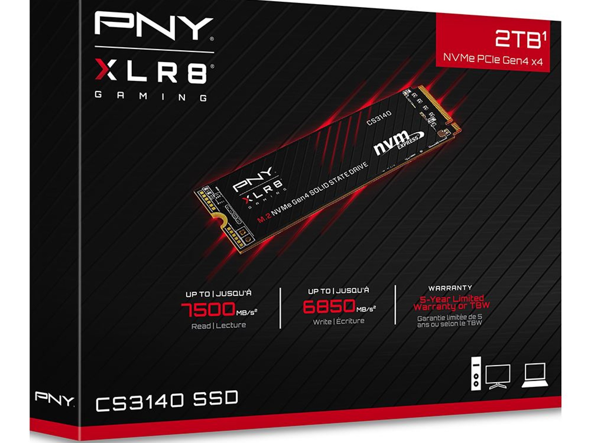 NEW PNY XLR8 CS3140 2TB 3D NAND Flash PCIe Gen 4 x4 NVMe M.2 2280 Internal SSD