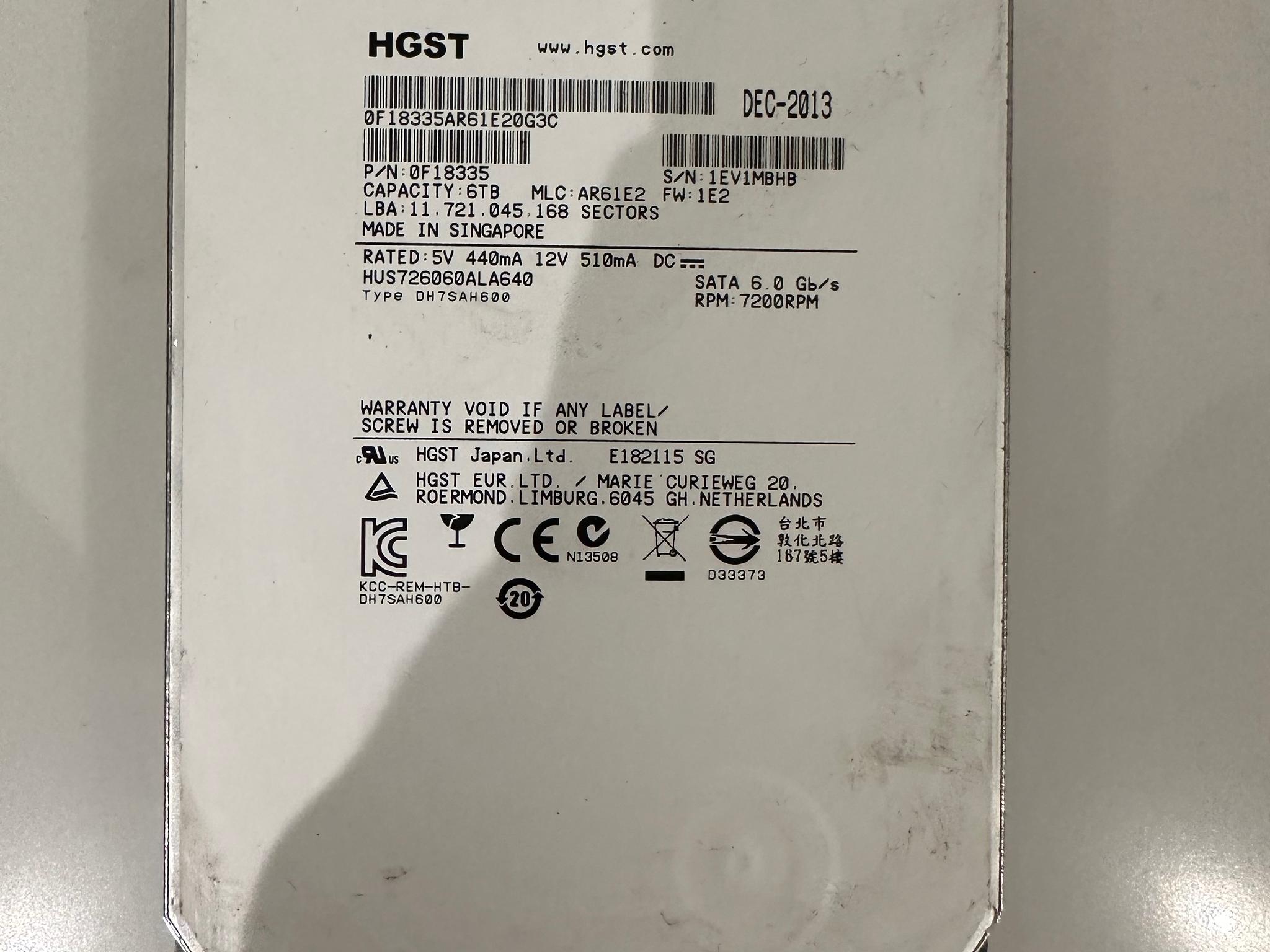 HGST 6TB 3.5" SATA Enterprise HDD 0F18335