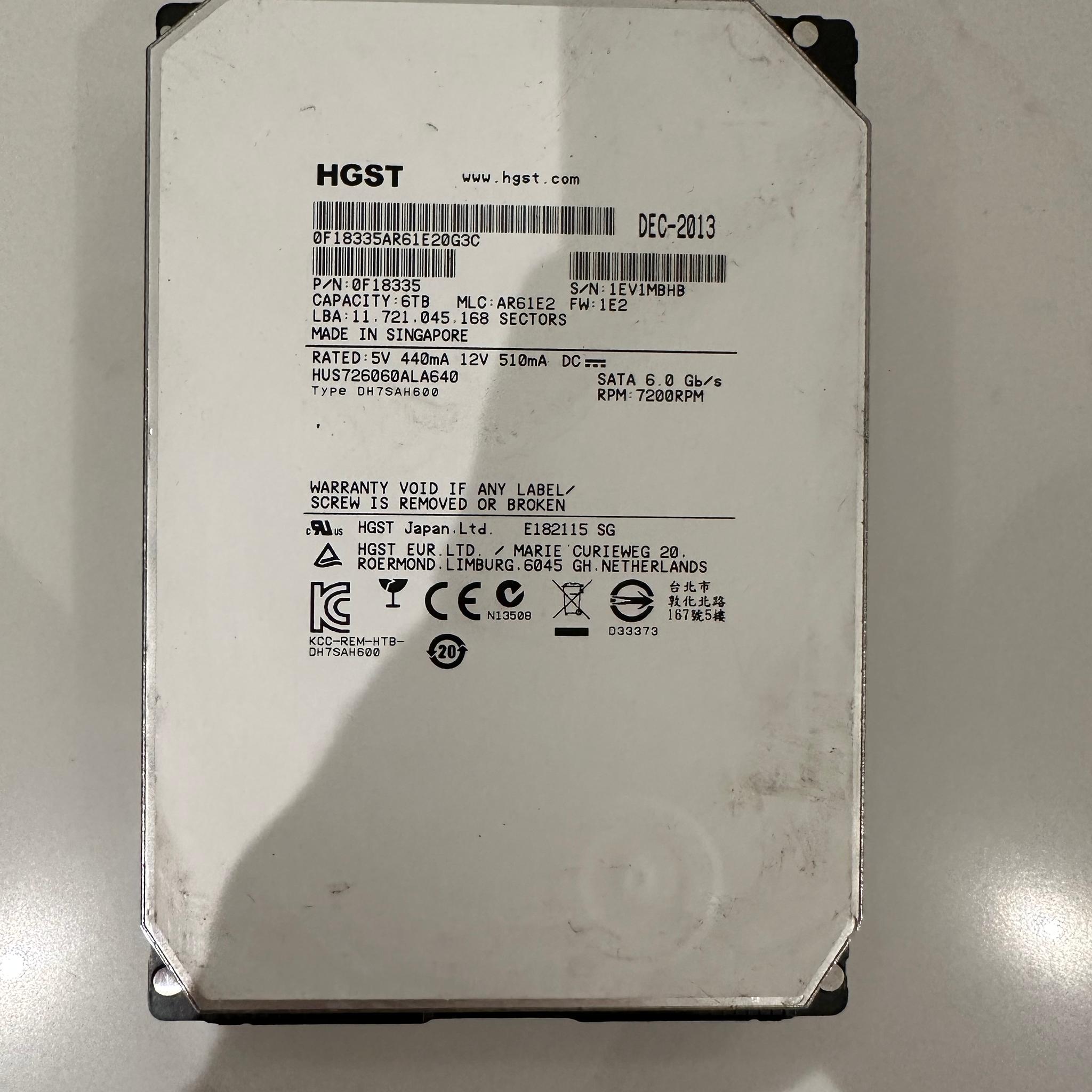 HGST 6TB 3.5" SATA Enterprise HDD 0F18335