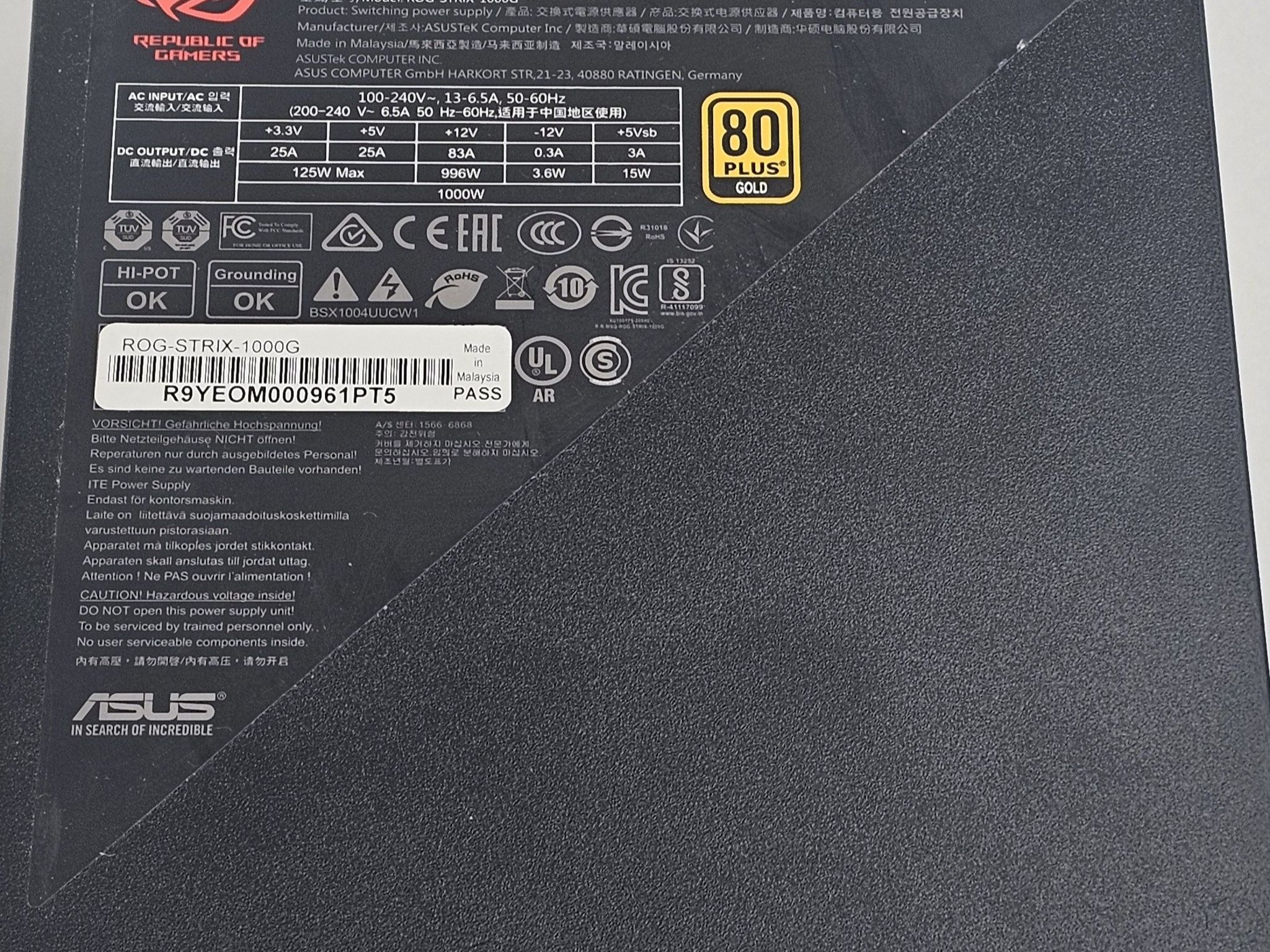 1000 Watt PSU ASUS ROG Strix 1000G Power Supply