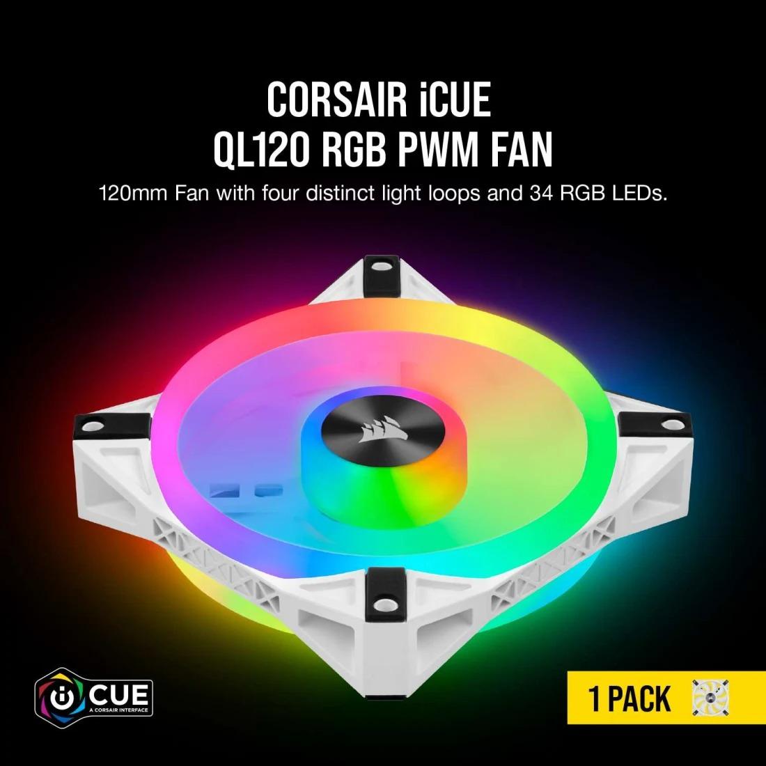 Corsair iCUE QL120 RGB 120mm PWM White Fan