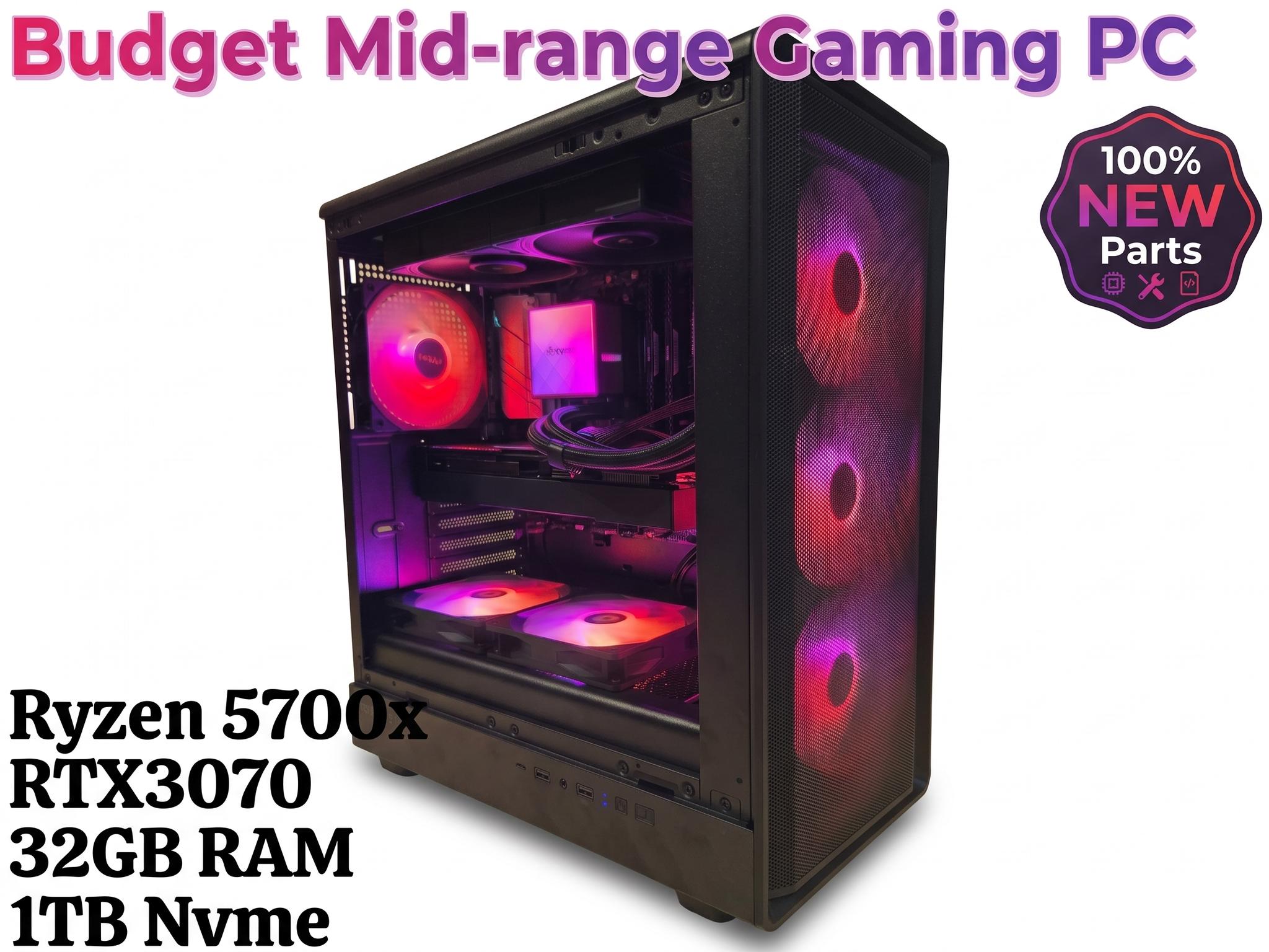 🚀 Mid-Range Gaming PC | Ryzen 7 5700X + RTX 3070 | 100% New Parts