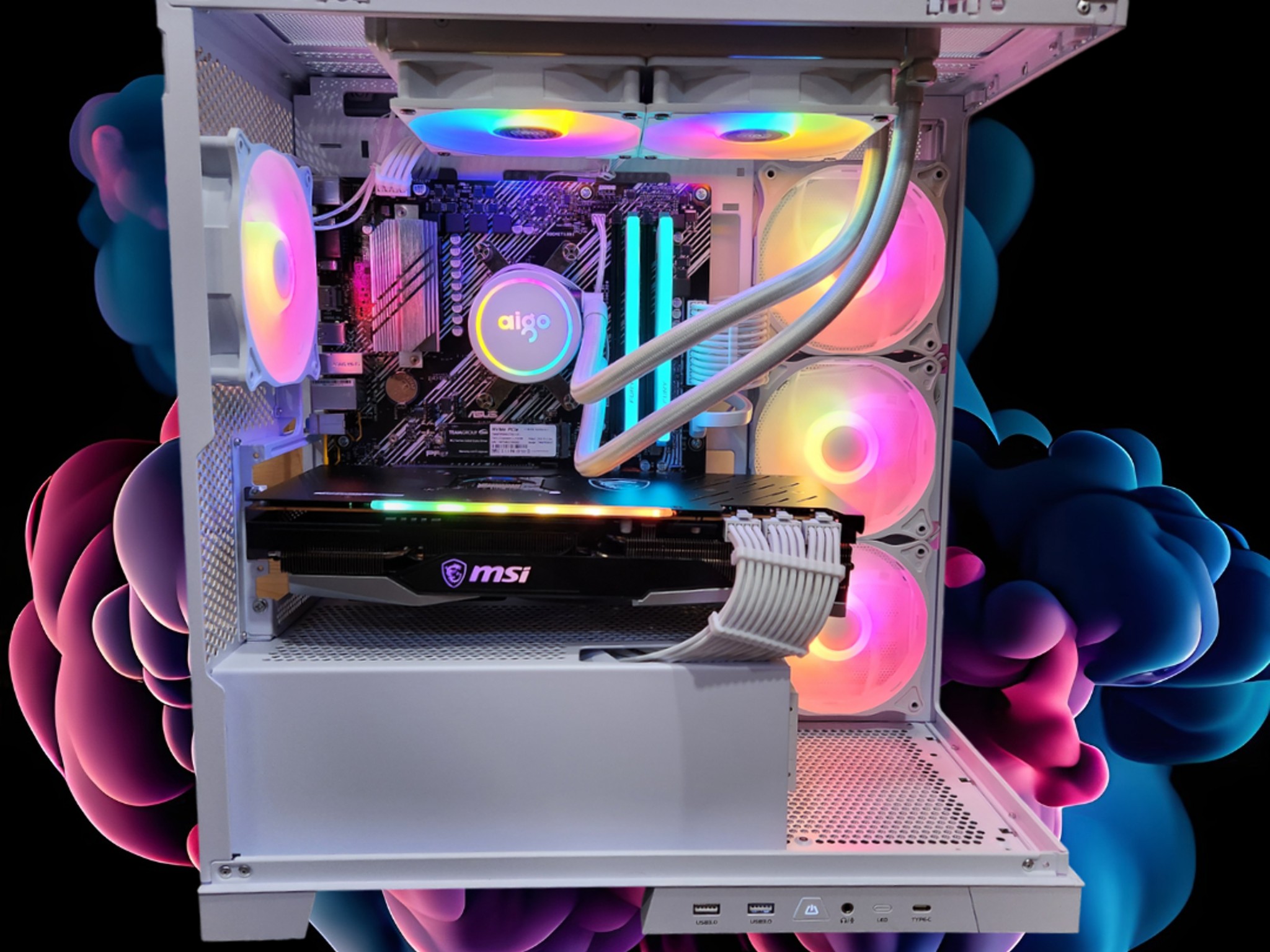 🔐Gateway⛅️: RX 6900 XT | Ryzen 5700x | 32GB DDR4 RAM | 2TB SSD | Mini Screen | RGB Fans | White PC