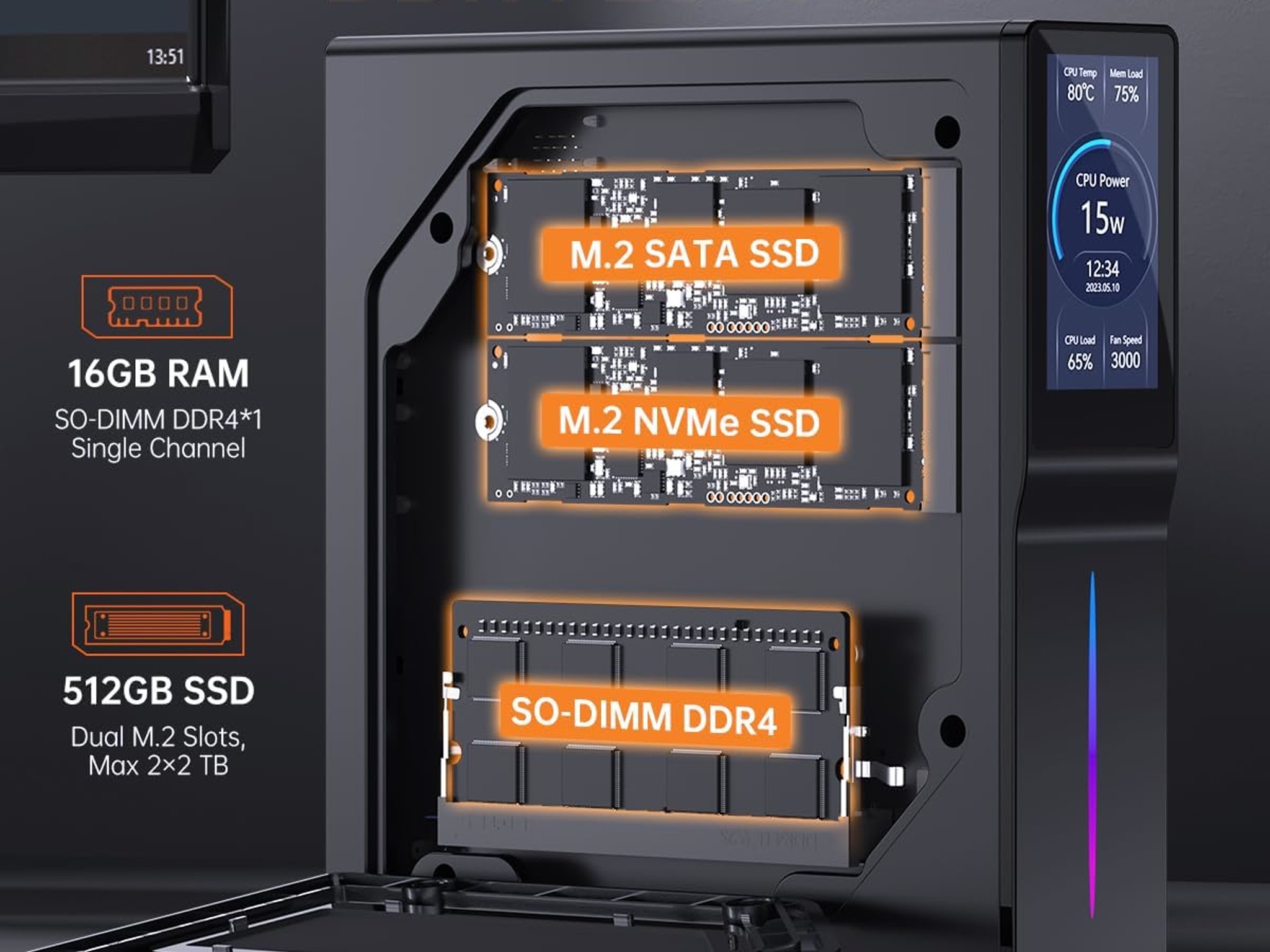 S1 Mini PC, Intel 12th Gen Alder Lake-N95 (up to 3.40GHz, 15W TDP), 16GB DDR4 512G PCIe SSD Mini PC