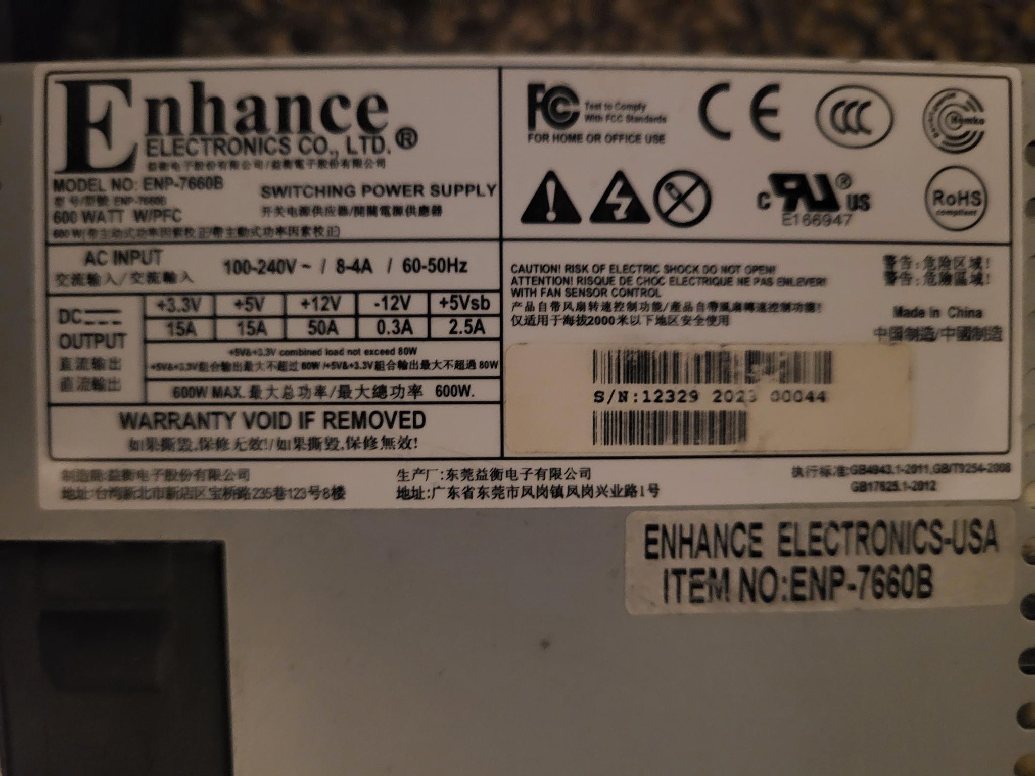 Enhance ENP-7660B 600W Flex ATX 1U 80 Plus Platinum Power Supply