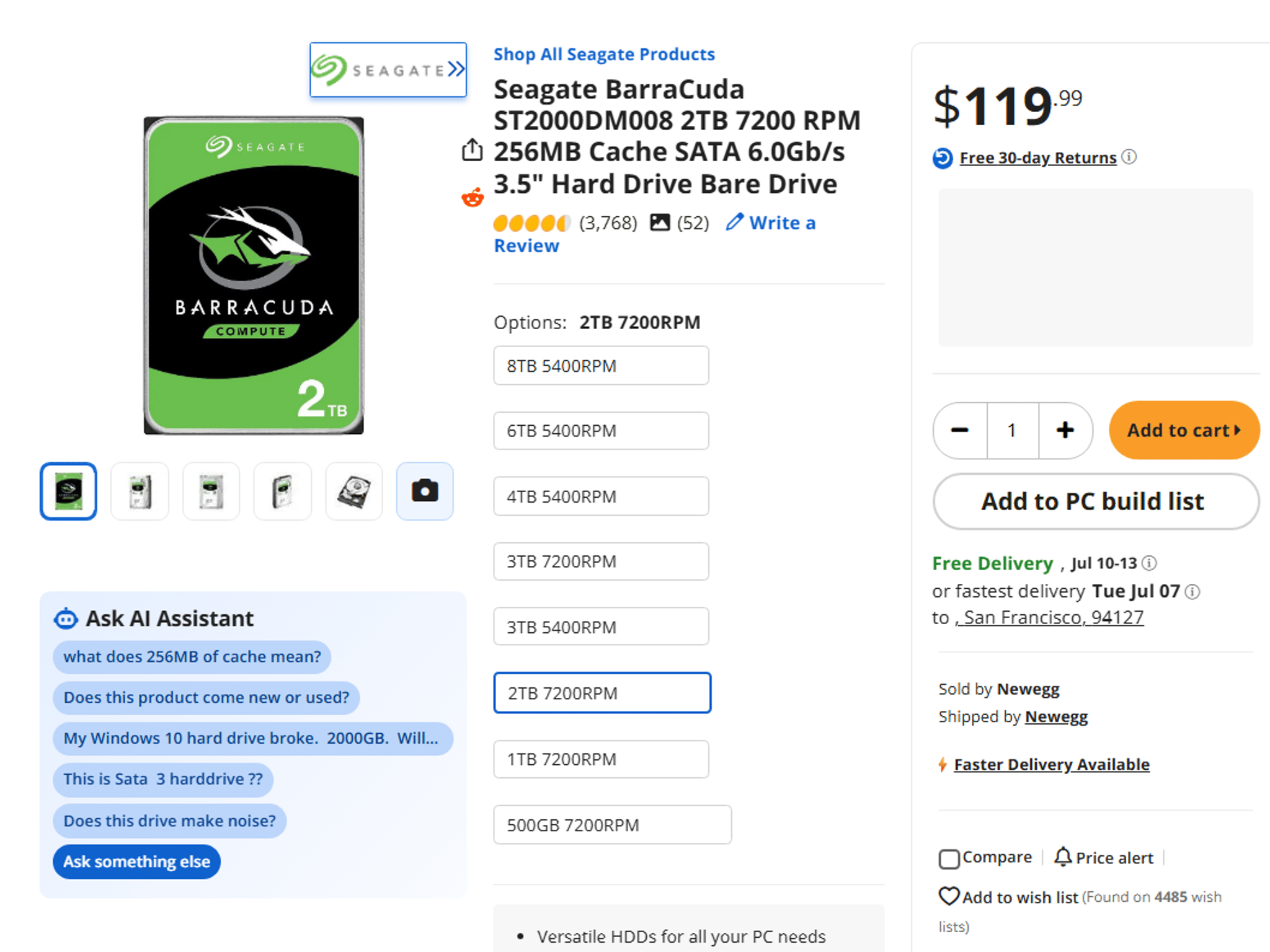 [Excellent Condition] Seagate BarraCuda 2TB HDD (7200 RPM) - 100% Healthy & Securely Wiped