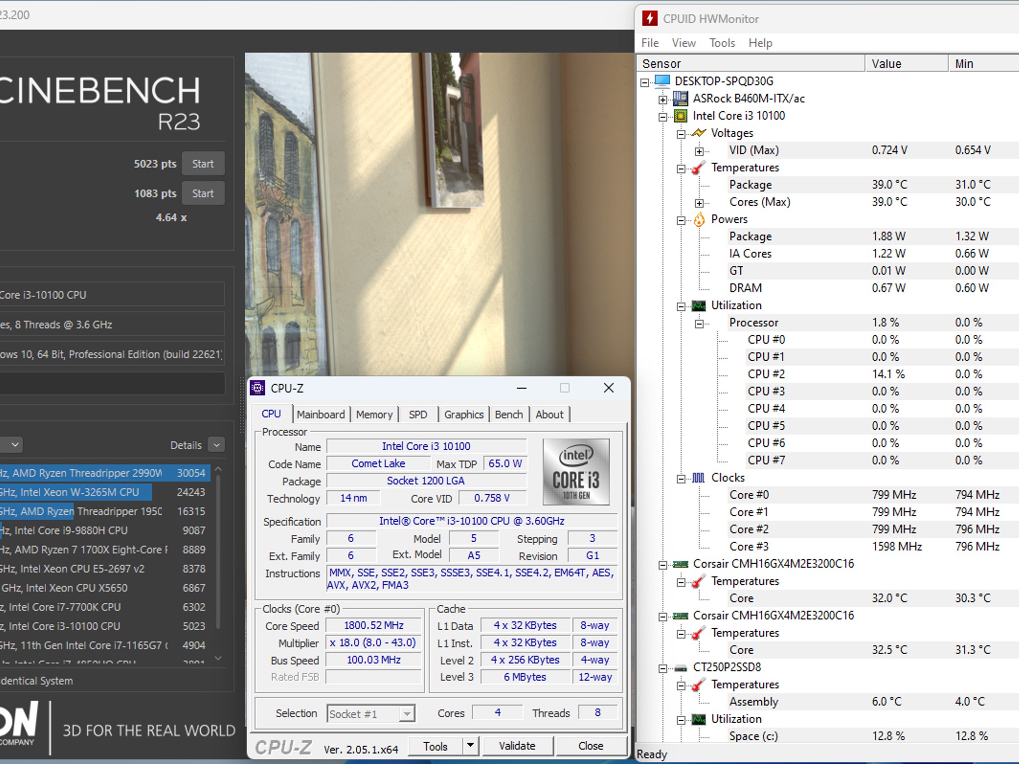 CPU+Motherboard+RAM+SSD combo: AsRock b460m itx, i3 10100, 16 Gb Ram RGB Corsair, Crucial 256G m.2 