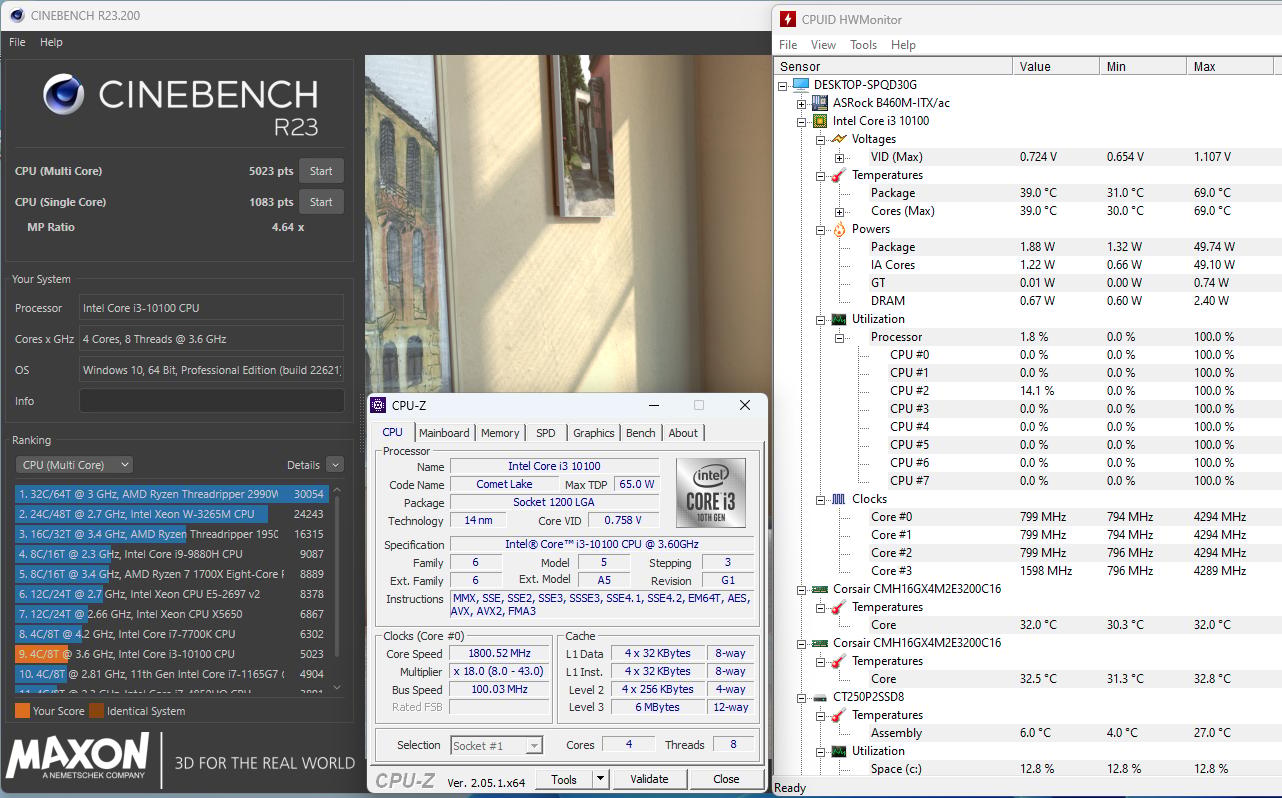 CPU+Motherboard+RAM+SSD combo: AsRock b460m itx, i3 10100, 16 Gb Ram RGB Corsair, Crucial 256G m.2 