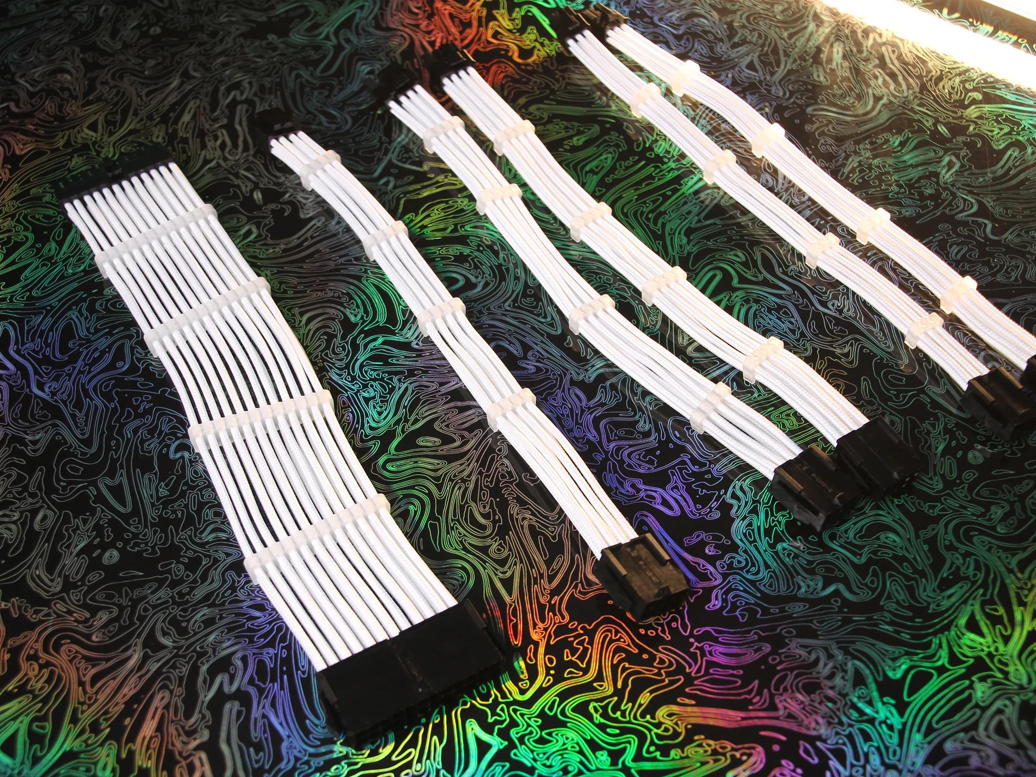 KOTTO White Braided ATX Cable Extensions w/Cable Combs