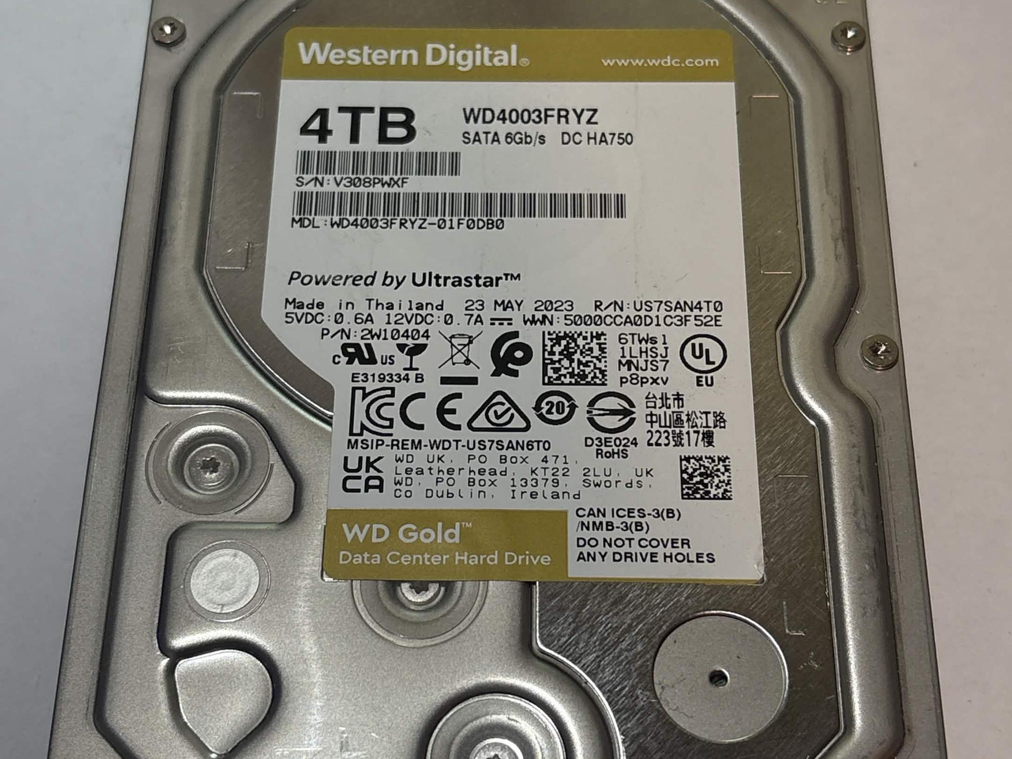 WD Gold 4TB WD4003FRYZ 7200RPM SATA Enterprise HDD – 17,945 Hours – SMART Good