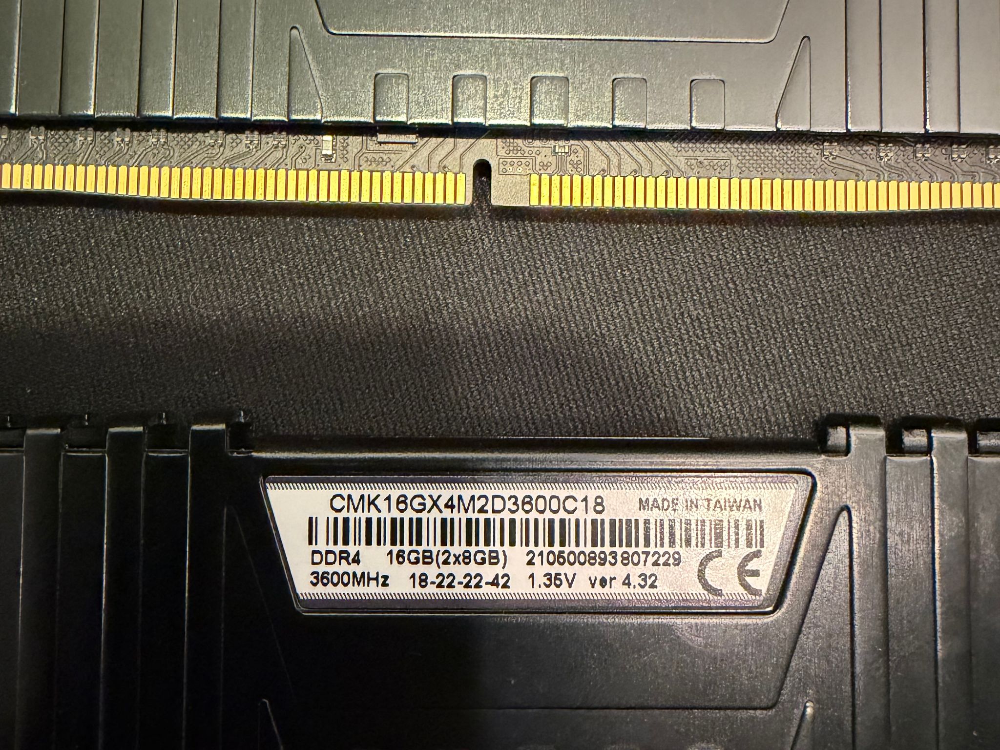16gb DDR4 corsair ram. 3600mhz cl18