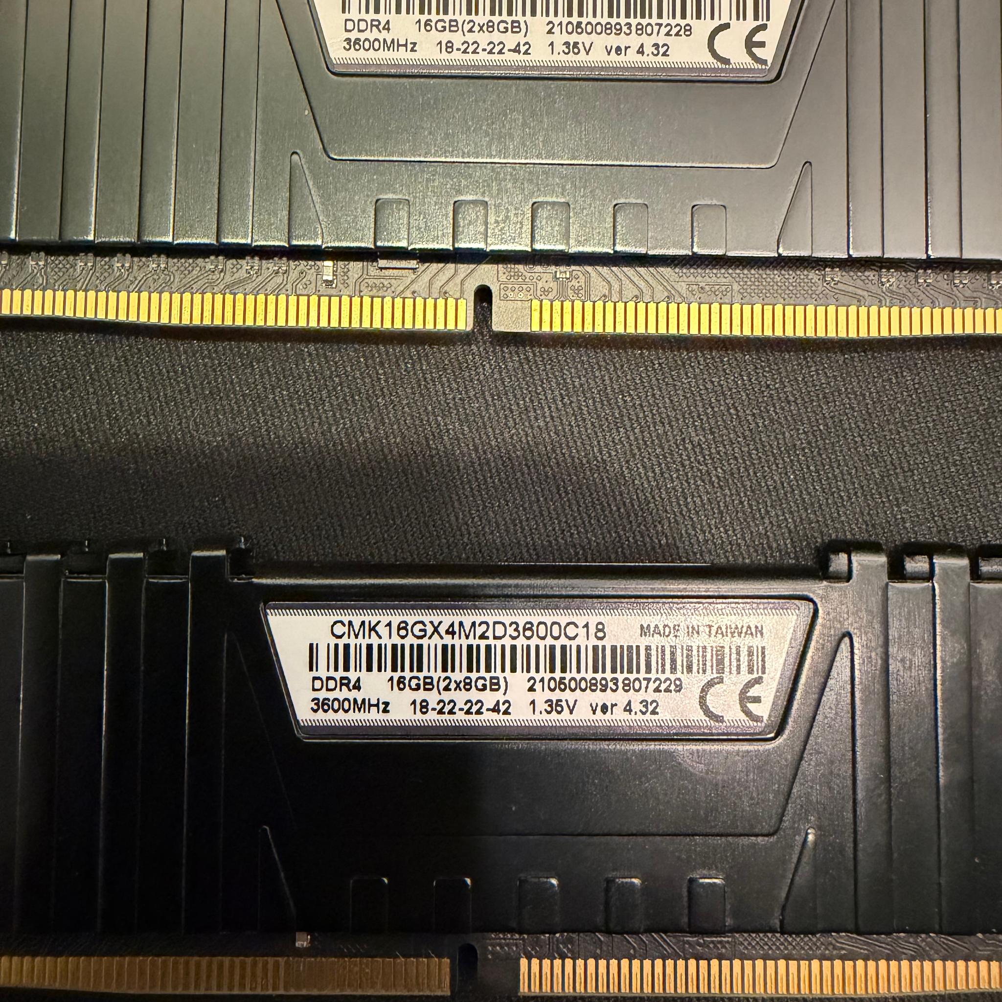 16gb DDR4 corsair ram. 3600mhz cl18
