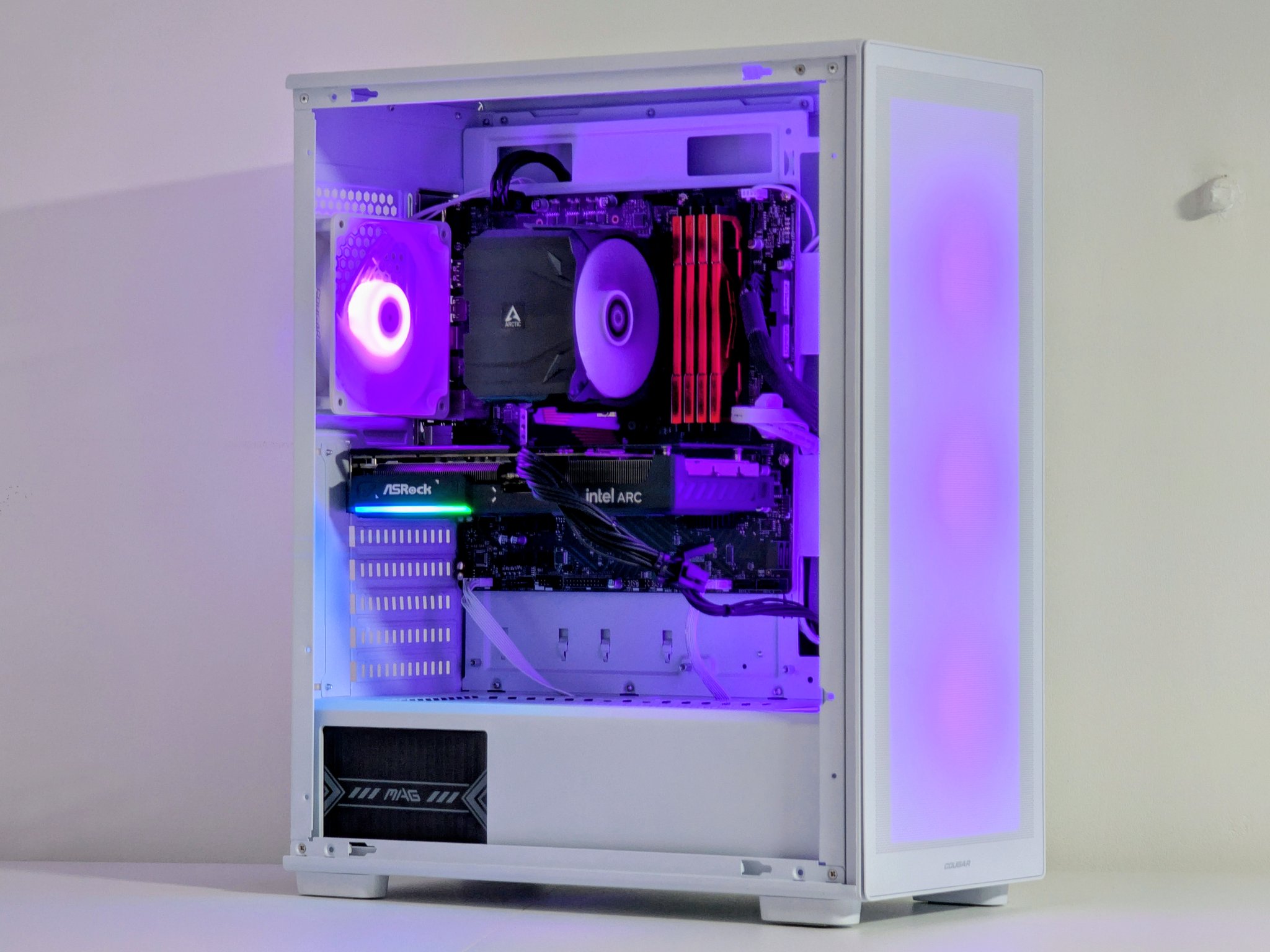 White Budget Gaming PC | Intel i3-12100F | Arc B570 10GB | 32GB RAM | 1TB NVMe SSD | RGB