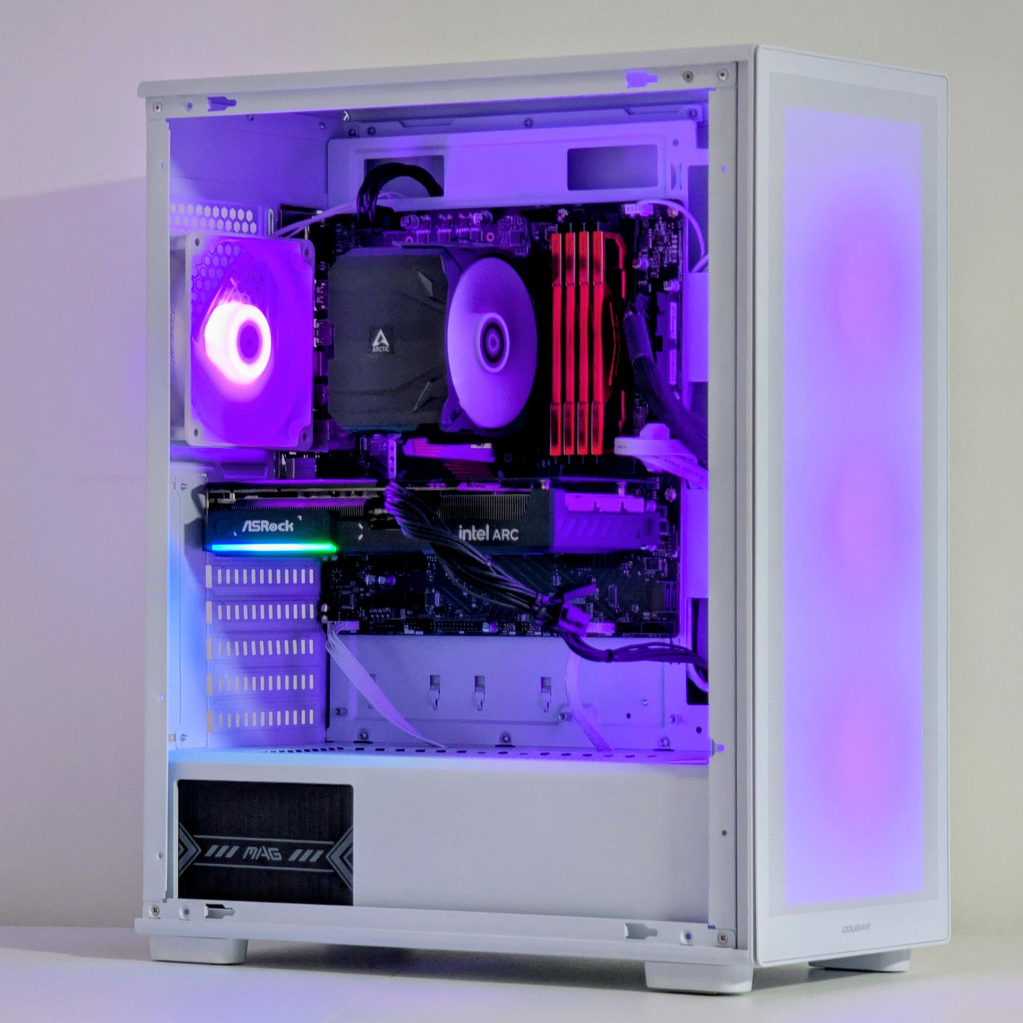 White Budget Gaming PC | Intel i3-12100F | Arc B570 10GB | 32GB RAM | 1TB NVMe SSD | RGB