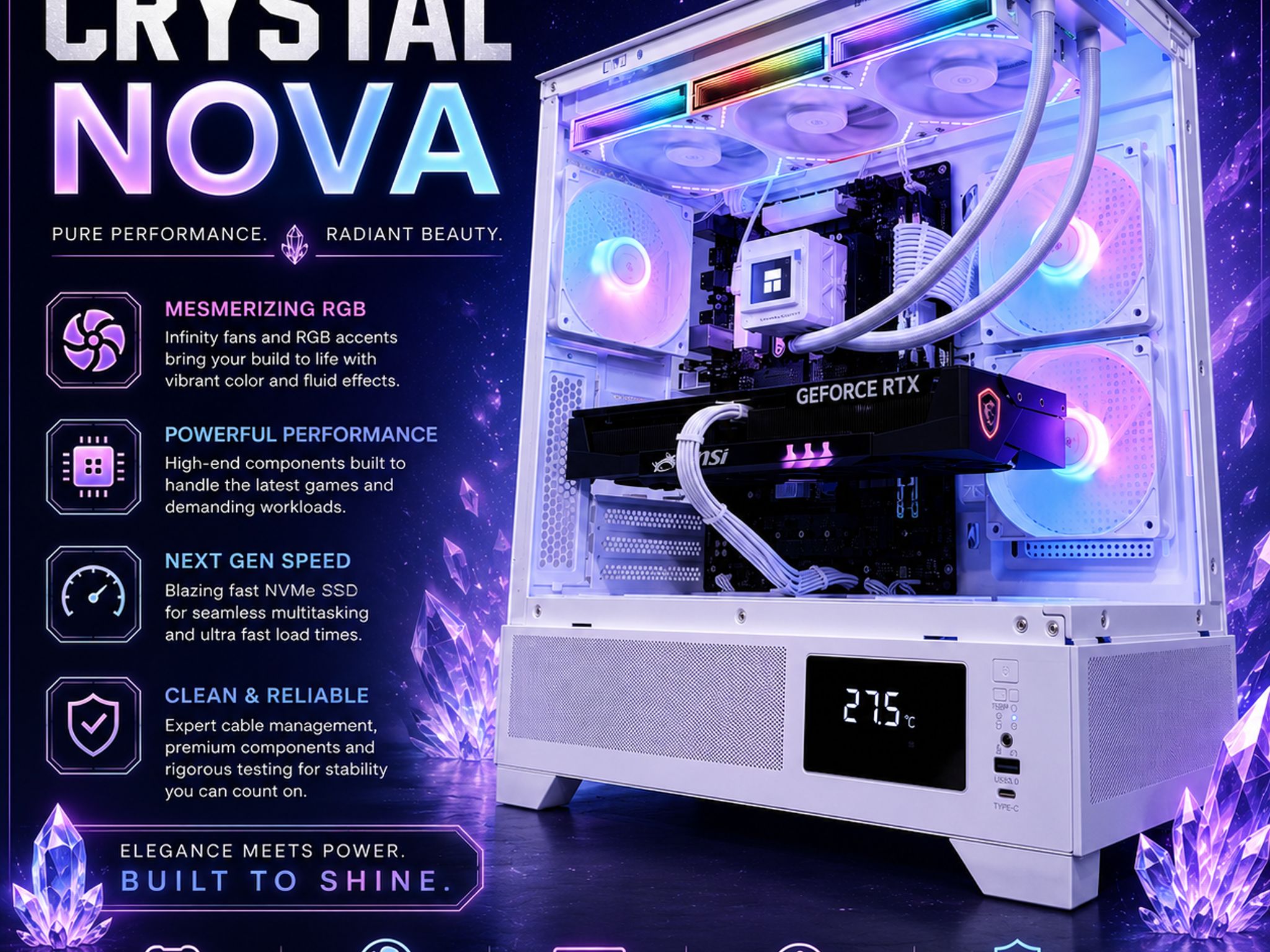 ❄️"Crystal Nova"❄️| 1440p Gaming | RTX 5070 | Intel i9 12900KF | 32B Ram | 2tb Storage | WiFi