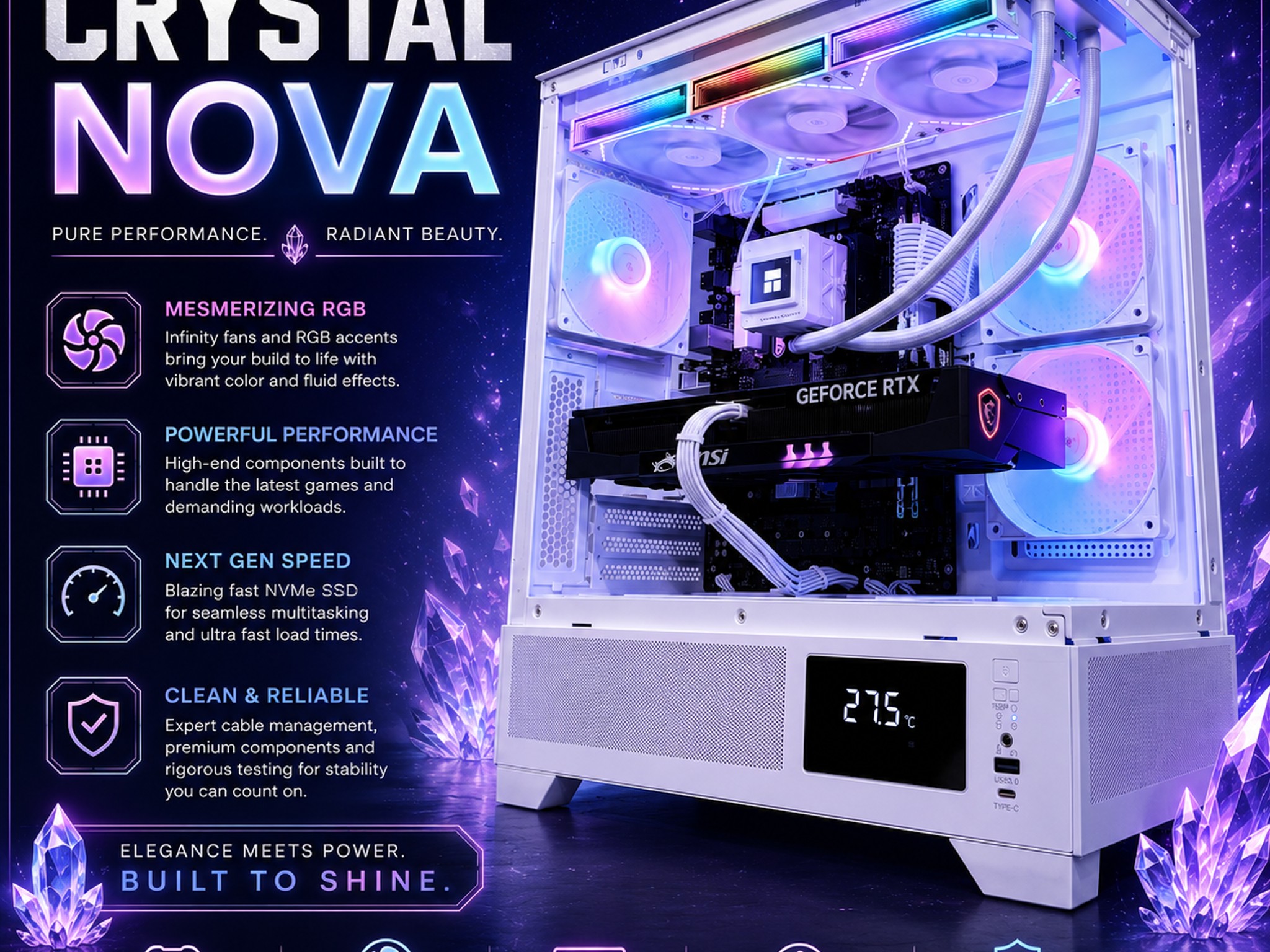 ❄️"Crystal Nova"❄️| 1440p Gaming | RTX 5070 | Intel i9 12900KF | 32B Ram | 2tb Storage | WiFi