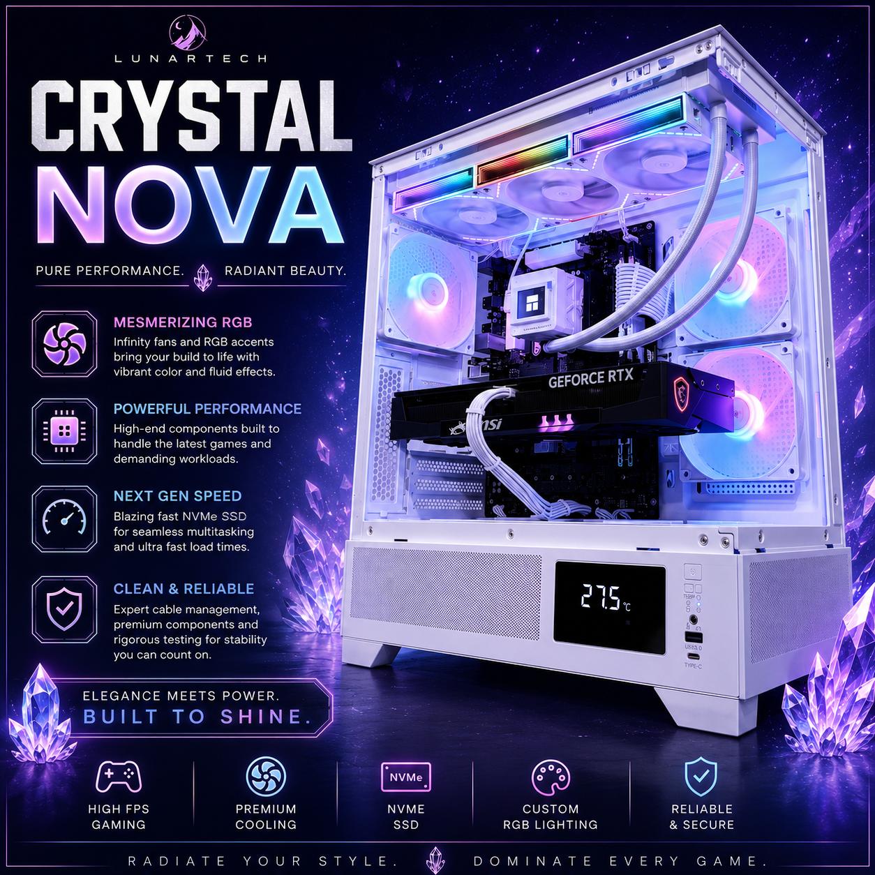 ❄️"Crystal Nova"❄️| 1440p Gaming | RTX 5070 | Intel i9 12900KF | 32B Ram | 2tb Storage | WiFi