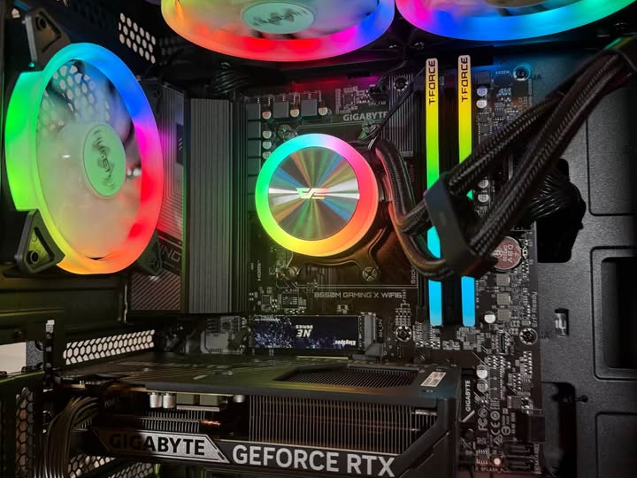 Awesome Black Custom 1080p Ultra Gaming PC: RTX 5060, 1Tb NVMe, 16GB DDR4, AIO, 8 Case Fans