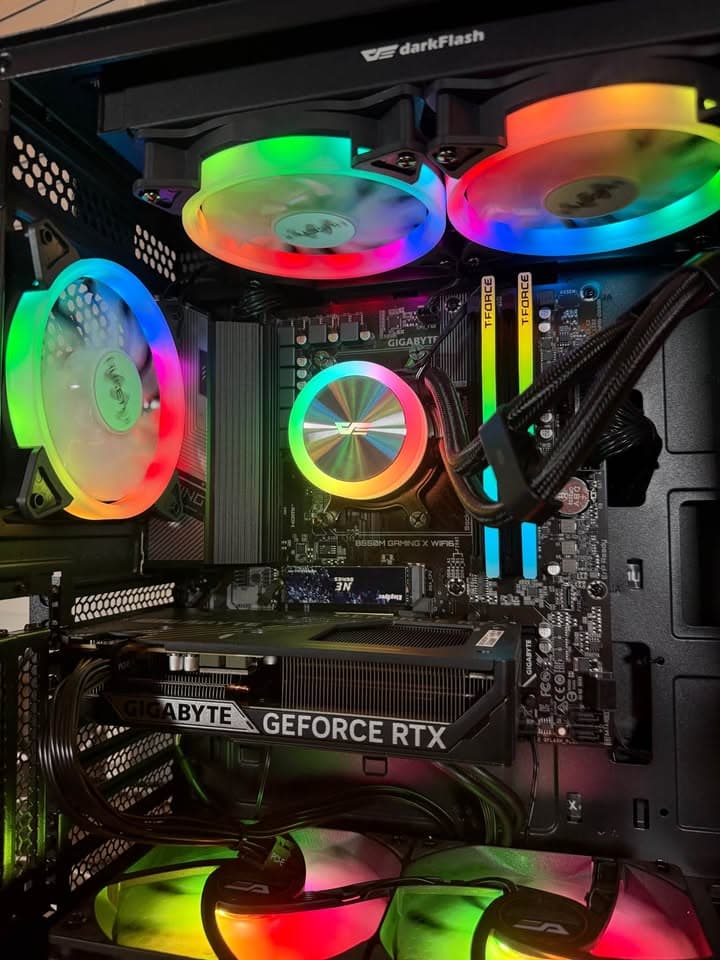 Awesome Black Custom 1080p Ultra Gaming PC: RTX 5060, 1Tb NVMe, 16GB DDR4, AIO, 8 Case Fans
