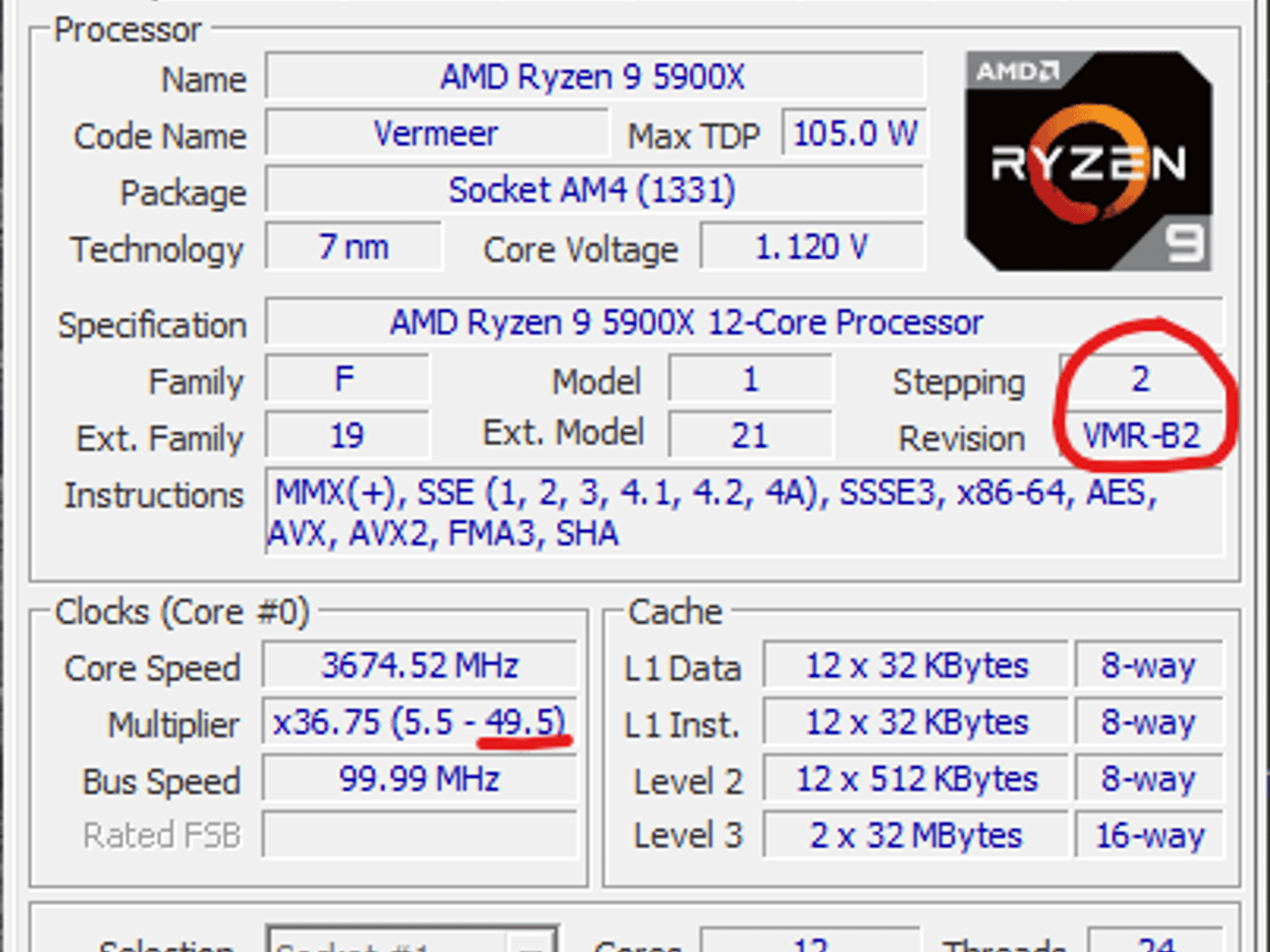 AMD Ryzen 9 5900X B2-stepping 4.95GHz