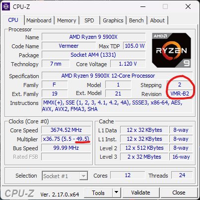 AMD Ryzen 9 5900X B2-stepping 4.95GHz