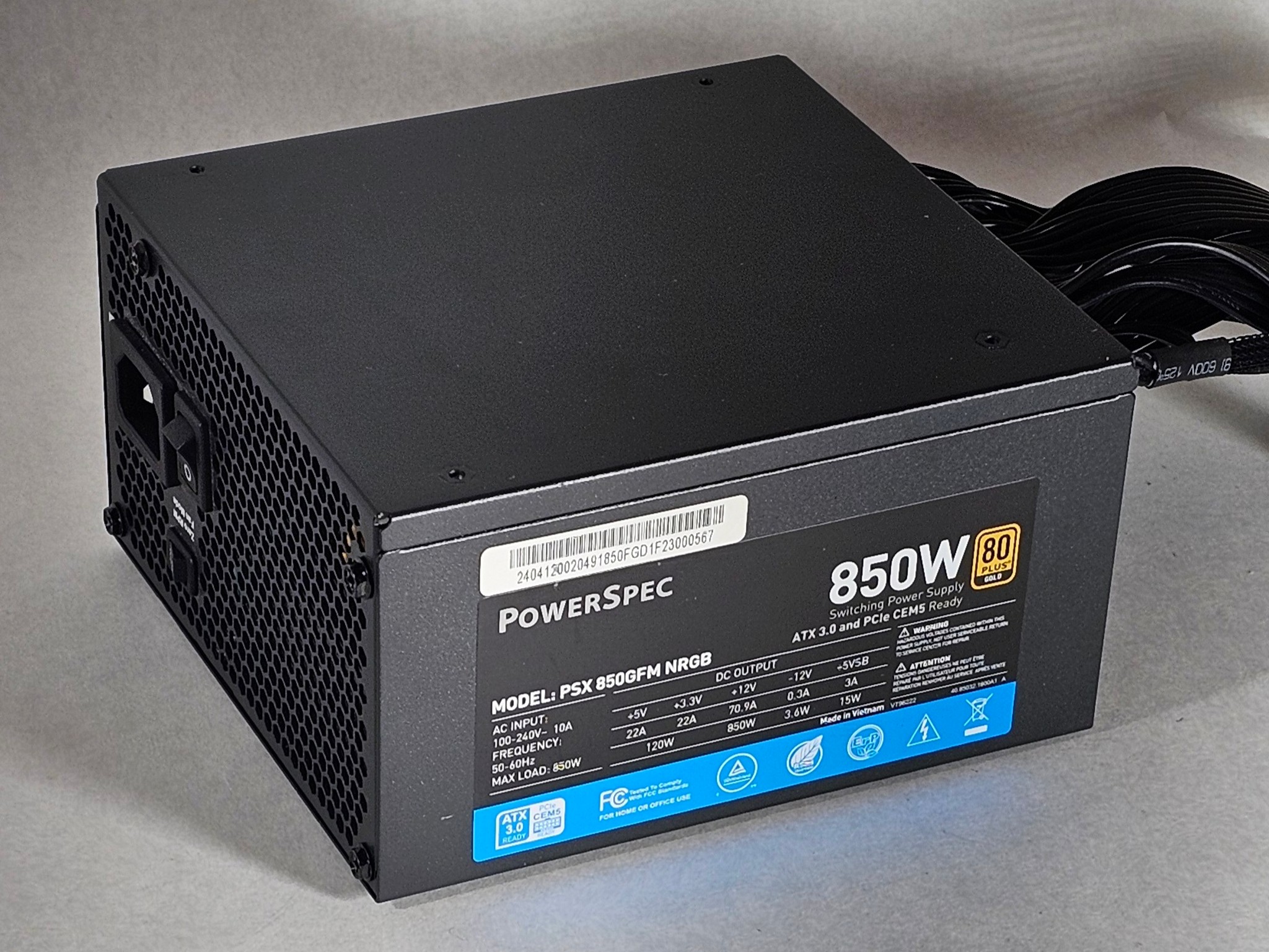 850 Watt PSU PowerSpec PSX 850GFM NRGB Power Supply