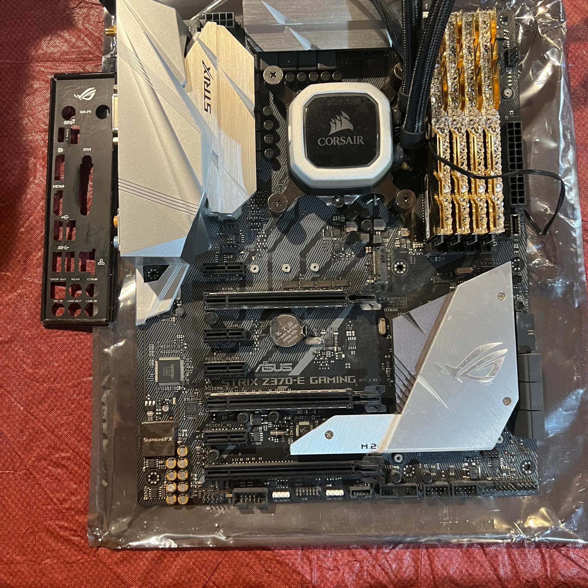 i9900k on a asus z370 gaming e with 32gb of g skill 3600mhz ram and corsair h115i pro rgb
