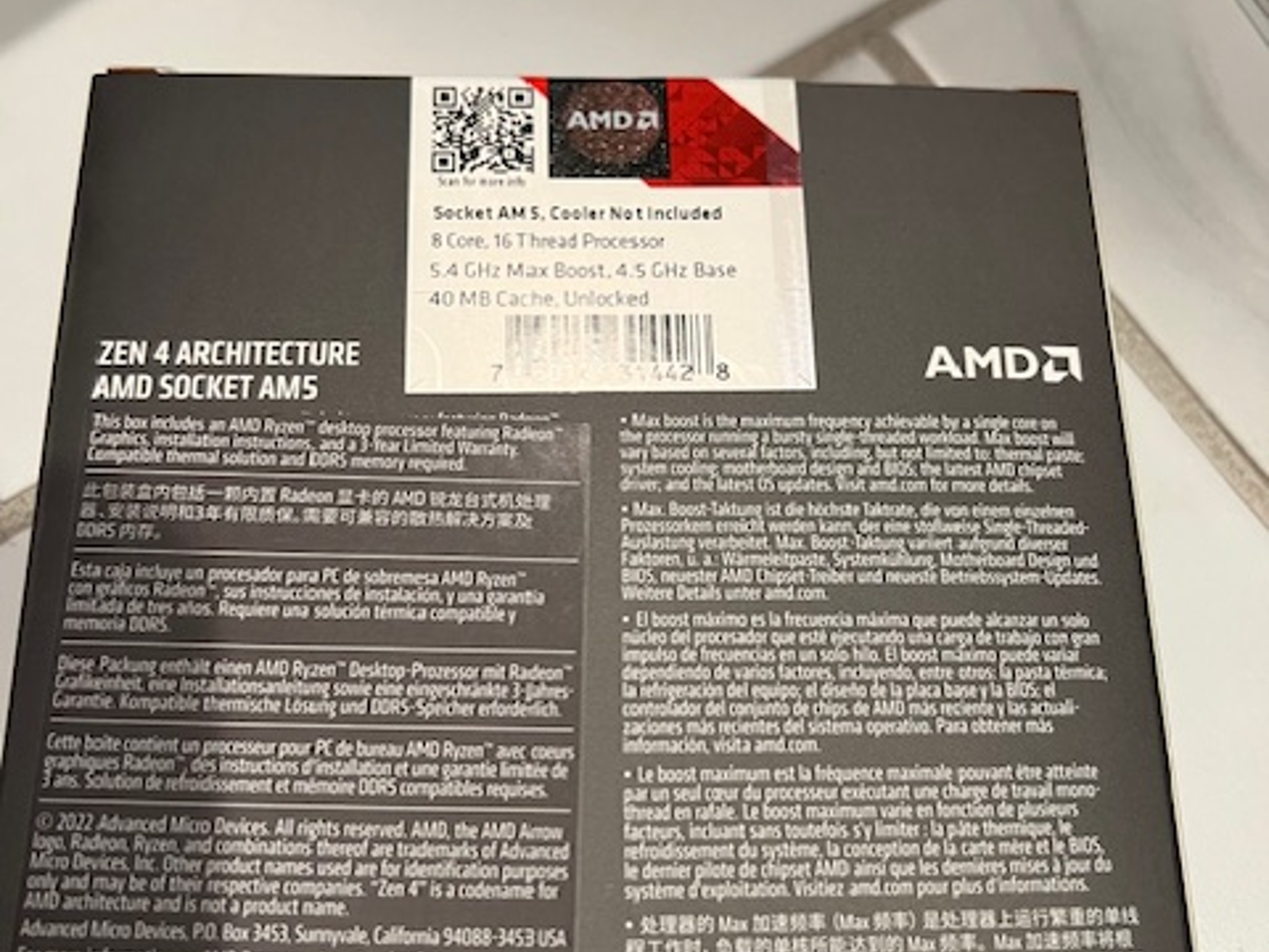 AMD Ryzen™ 7 7700X 8-Core, 16-Thread Unlocked Desktop Processor AM5