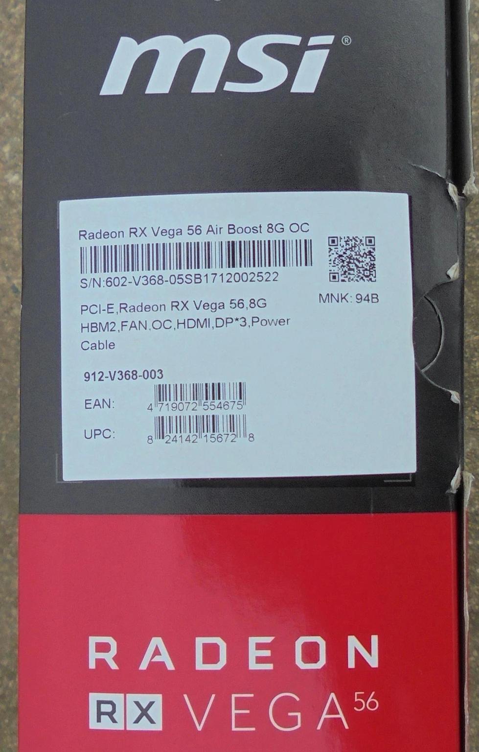 MSI Radeon RX VEGA 56 AIR BOOST 8GB OC Graphics Card