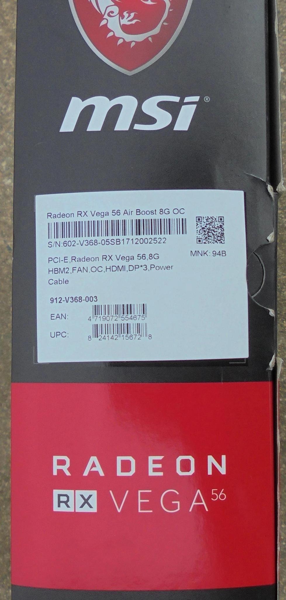 MSI Radeon RX VEGA 56 AIR BOOST 8GB OC Graphics Card