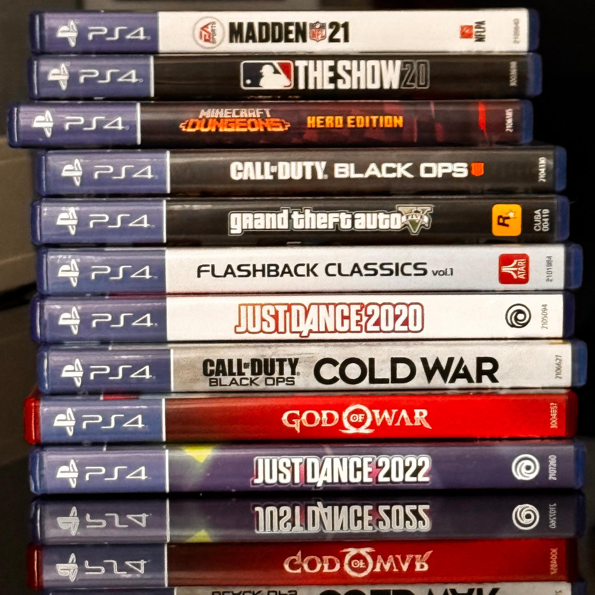 PS4 with 2 controllers and 10 games