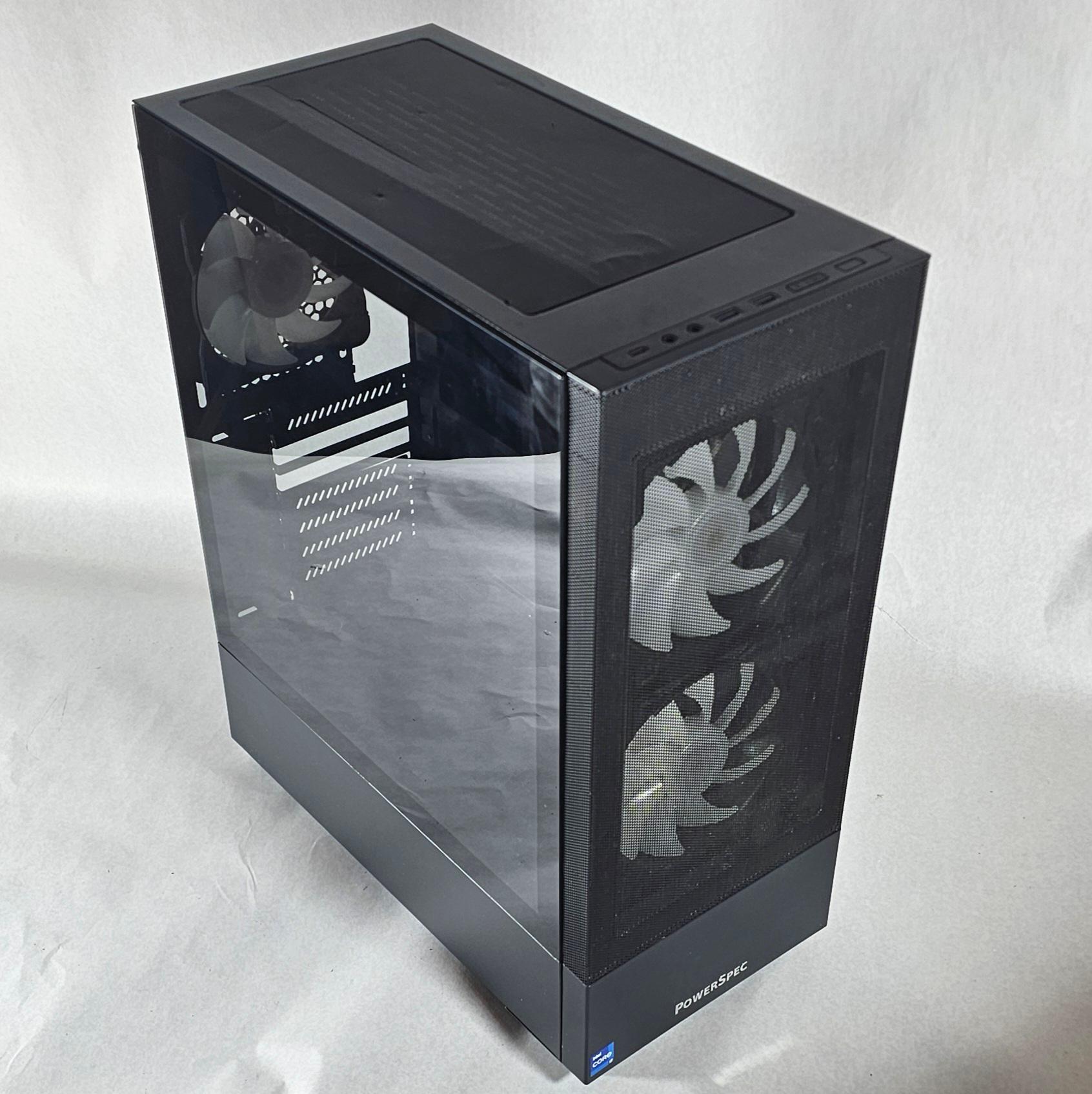 Black PowerSpec PC Case with Tempered Glass w/ 3 Fans