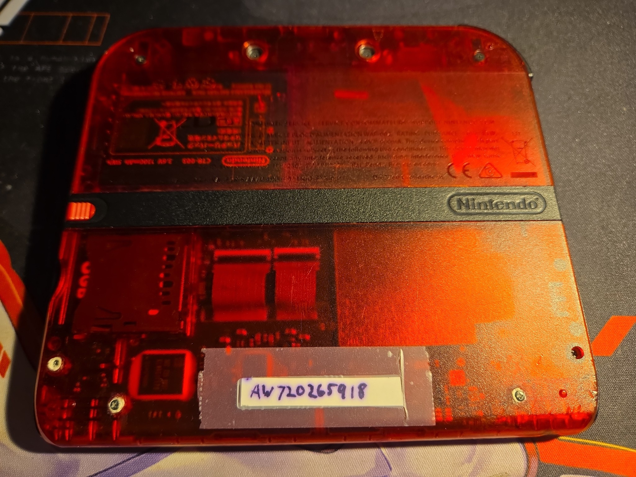 RARE CUSTOM USED Nintendo 2DS Crystal Red/Black Handheld Console Multi-Game Pack