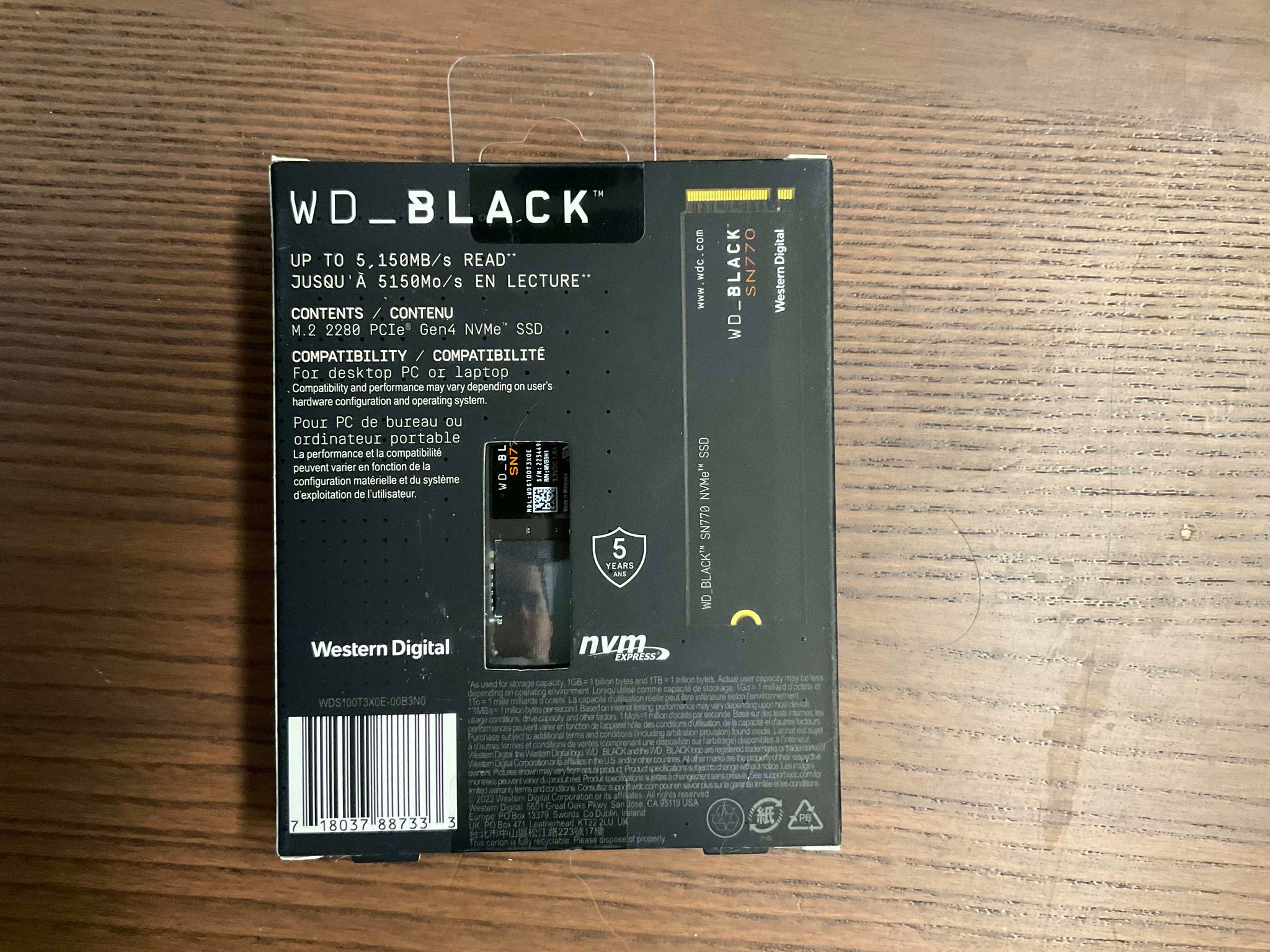 WD Black SN770 1TB PCIE 4.0 NVME SSD
