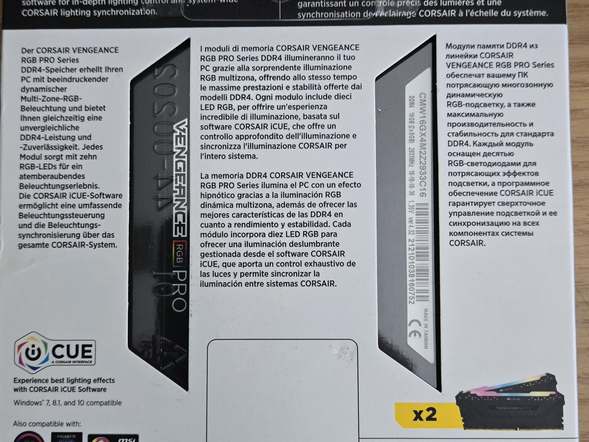 USED Corsair Vengeance RGB PRO 16GB (2x8GB) DDR4 Desktop RAM