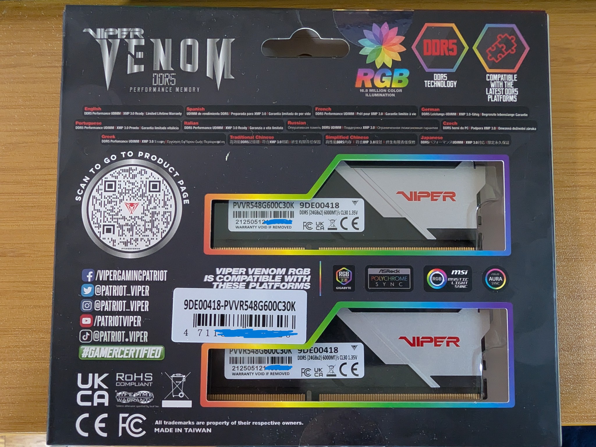 Patriot Viper Venom DDR5 48GB (2x24GB) 6000MT/s CL30-NEW OPEN BOX