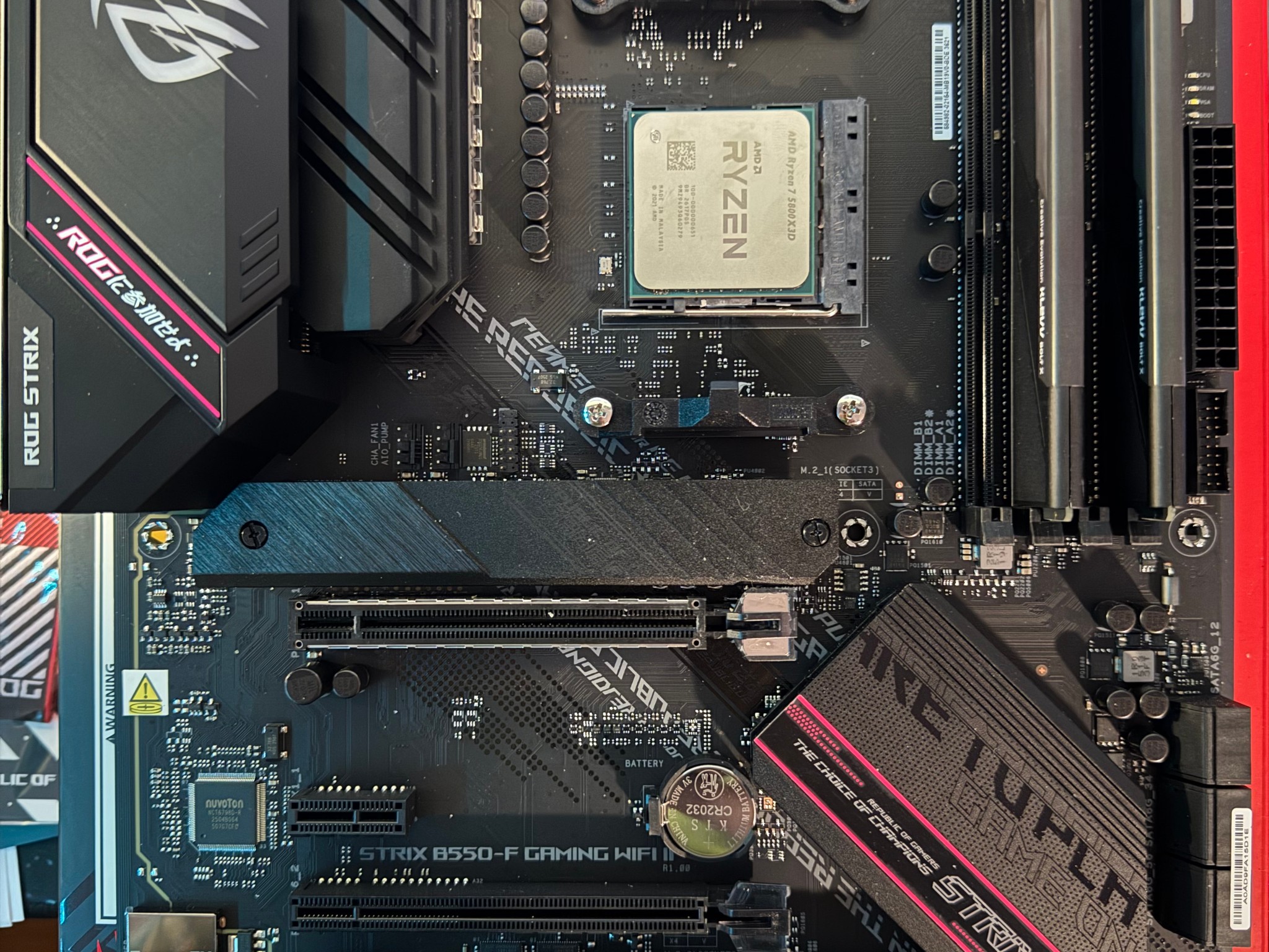 Ryzen 7 5800X3D, Asus ROG Strix B550-F Gaming WiFi 2, and 32 GB RAM combo