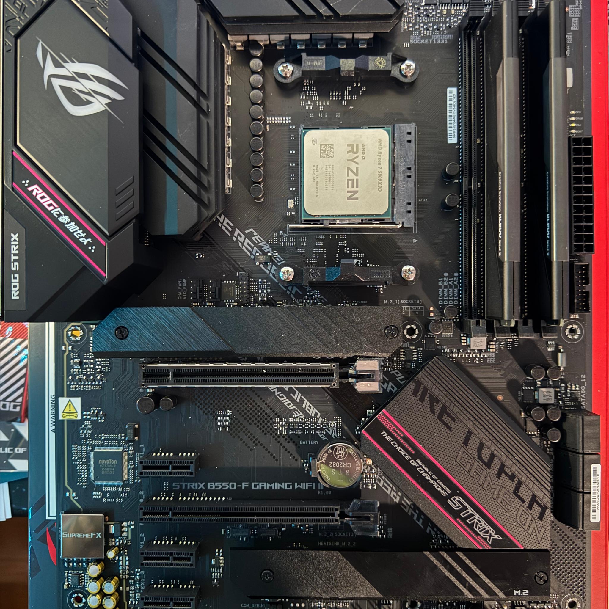Ryzen 7 5800X3D, Asus ROG Strix B550-F Gaming WiFi 2, and 32 GB RAM combo