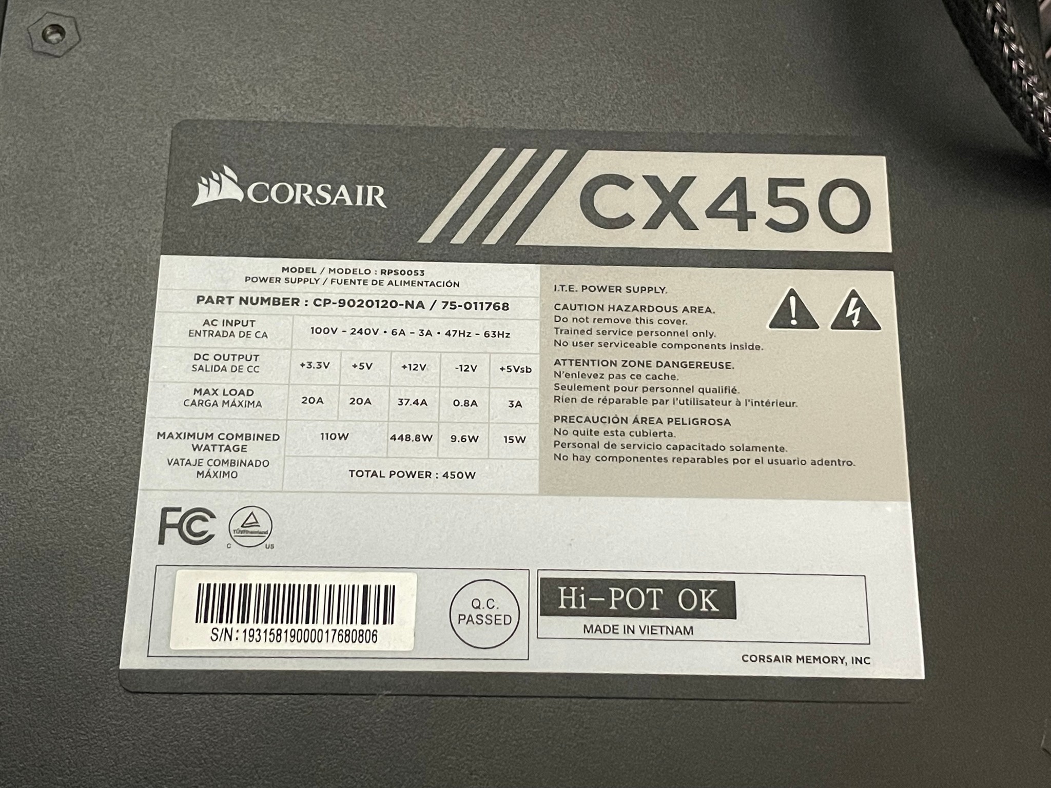 Corsair CX450 450w ATX Power Supply PSU | Free Shipping