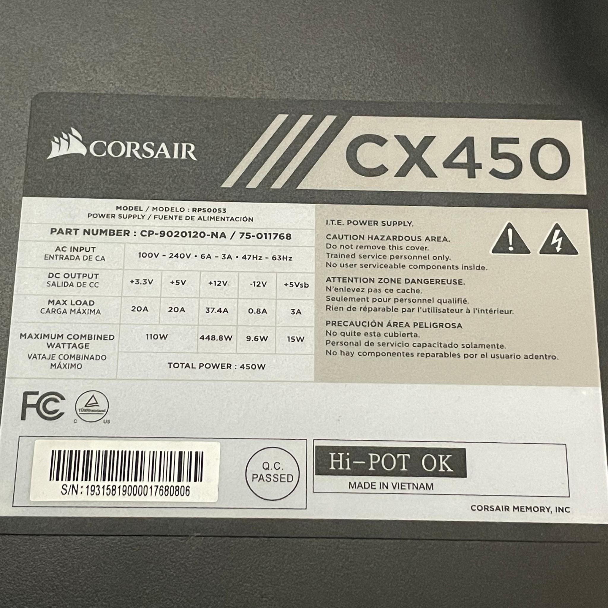 Corsair CX450 450w ATX Power Supply PSU | Free Shipping