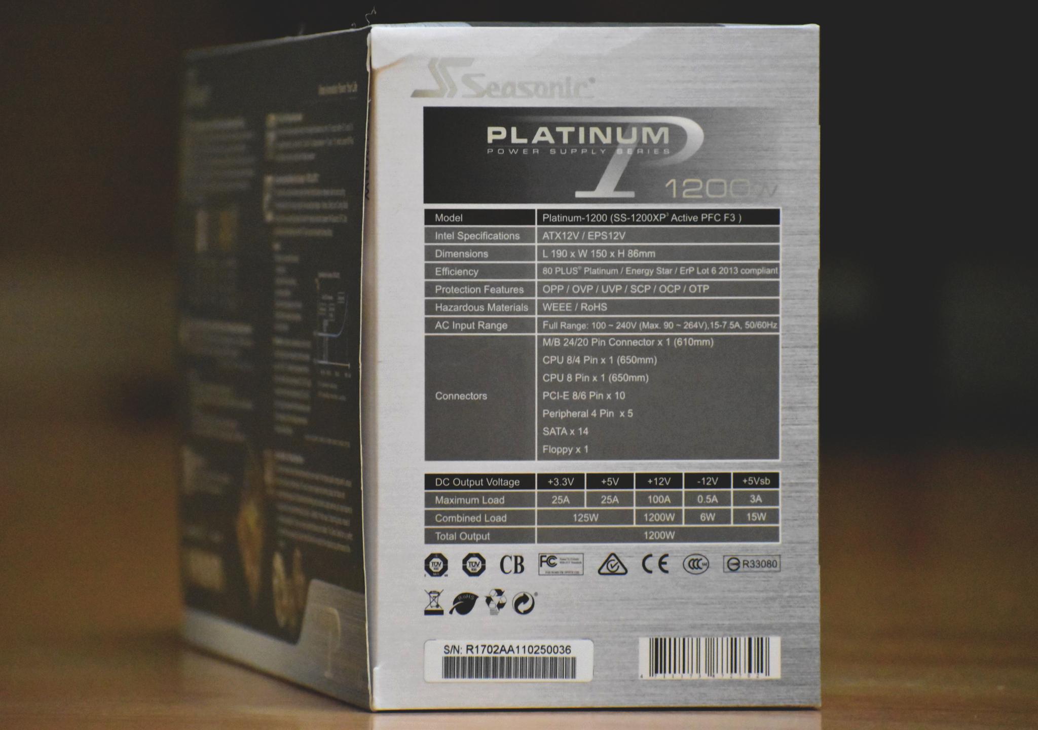 SeaSonic Platinum 1200W, 80 Plus Platinum Fully Modular Power Supply